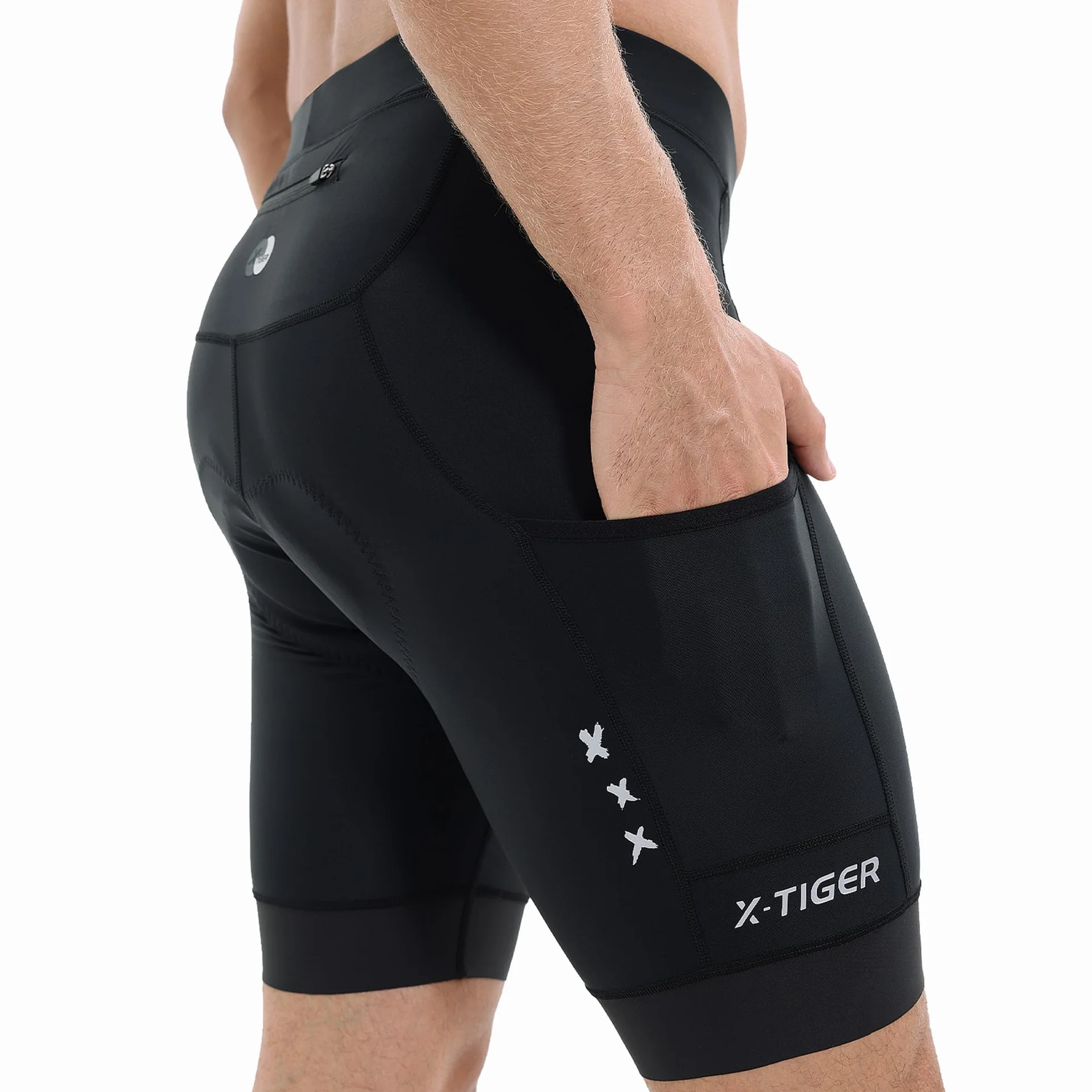 X-TIGER Pantaloncini Ciclismo Uomo Imbottito MTB Ciclismo Corti Bicicletta Traspiranti Pantaloni Bici 3 Tasche