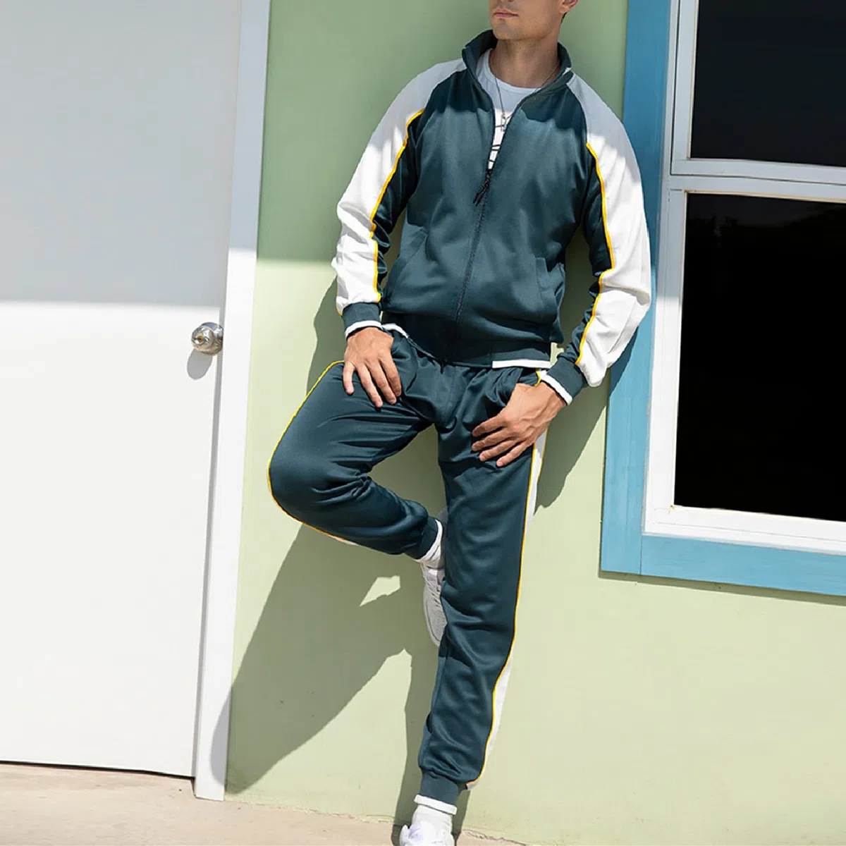 amropi Tute da Ginnastica Uomo Maniche Lunghe Felpa con Cerniera e Jogging Pantaloni Sportiva Set
