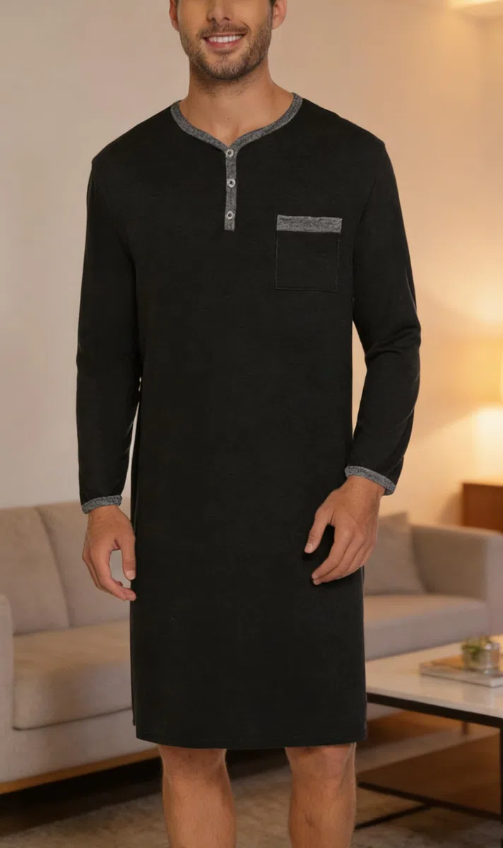 Maglie Pigiama Uomo Maniche Lunghe Abbigliamento da Notte Cotone Camicie Lunghe per Dormire