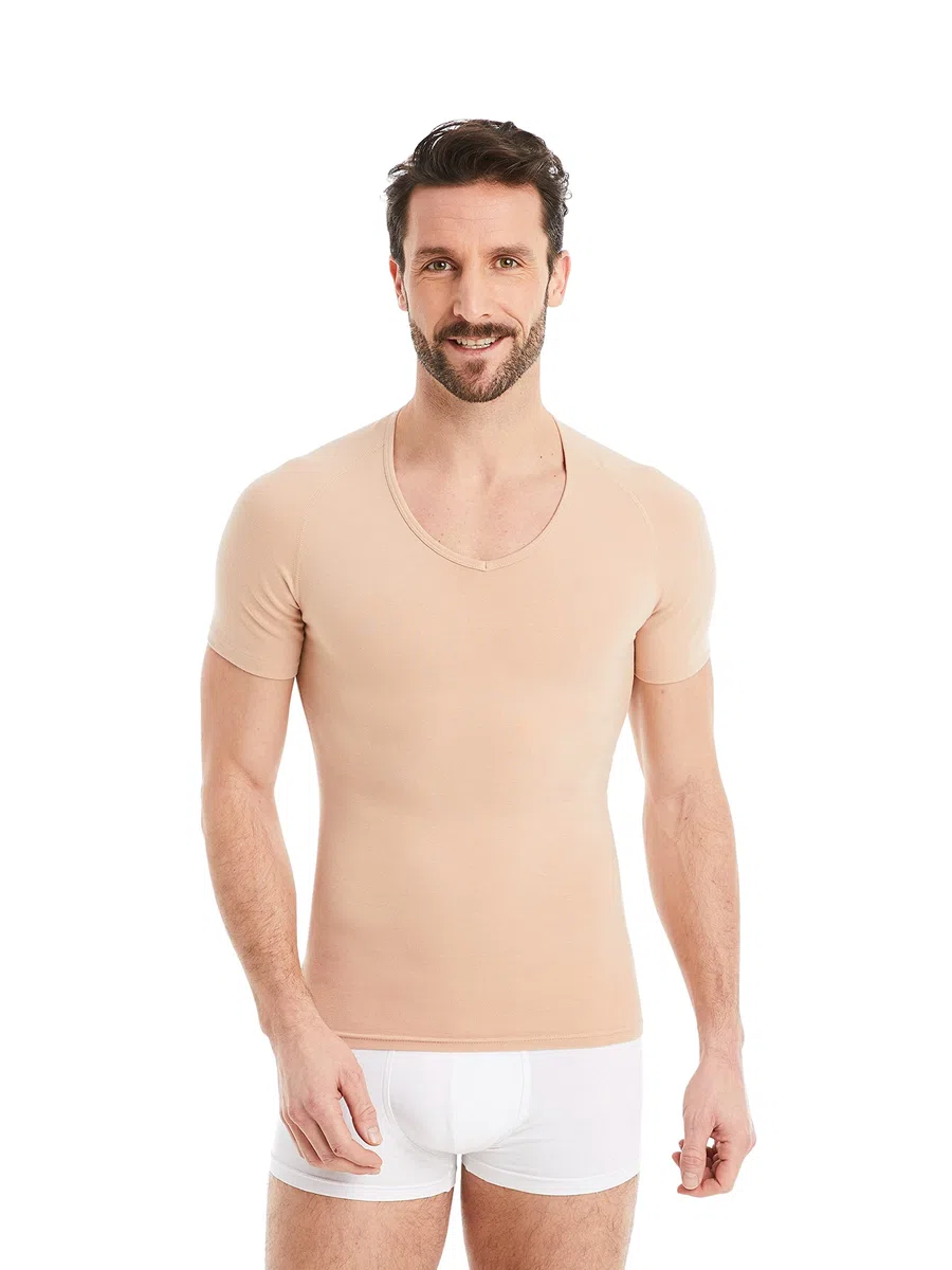 FINN Maglia Dimagrante Uomo con Scollo a V - Canottiera Snellente a Maniche Corte in Cotone - Camicia compressiva Body Shaper per Una Pancia più Piatta