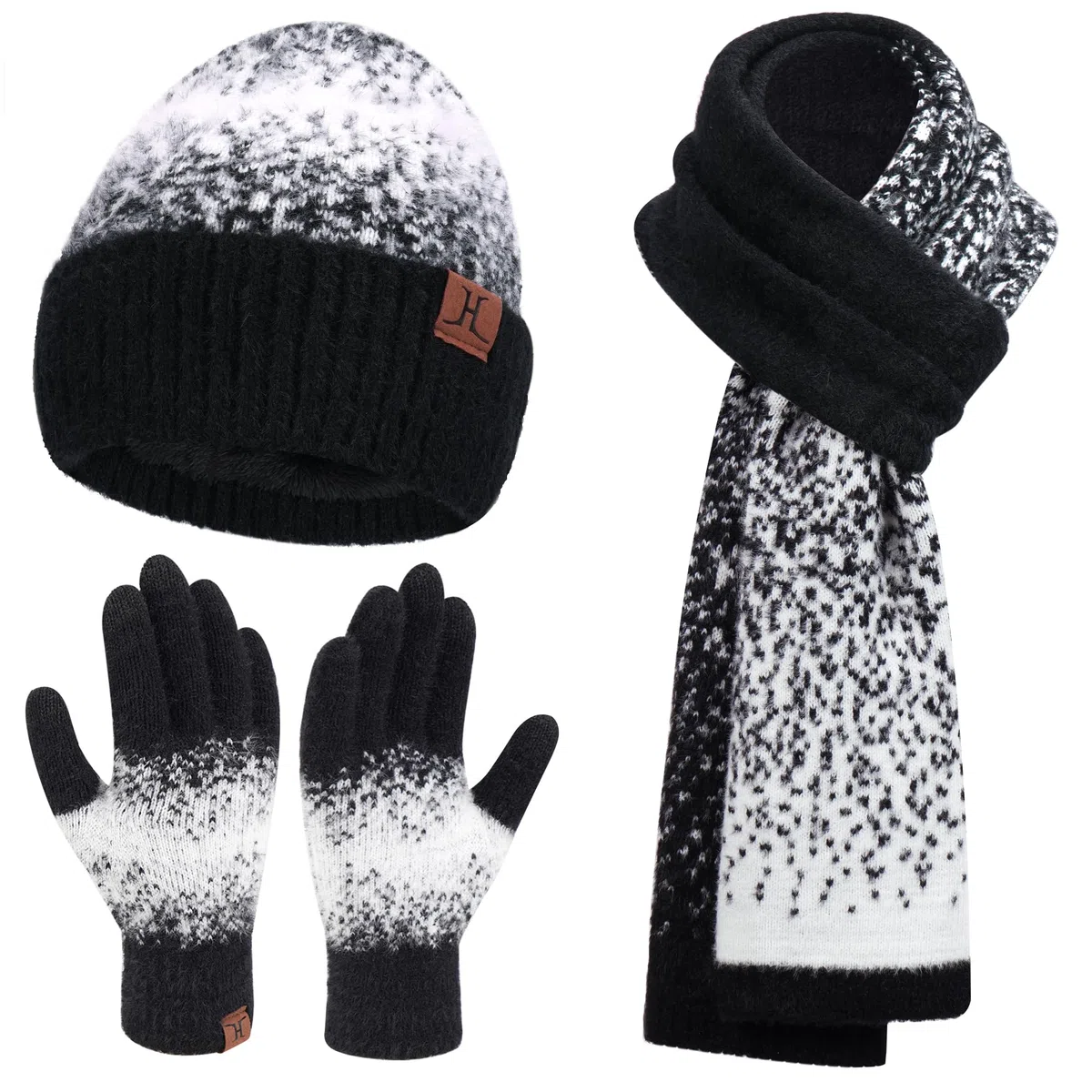 Bequemer Laden Donna Invernale Cappello Berretto Sciarpa e Guanti Touch Screen Set con Fodera in Pile Berretti in Maglia Guanti Scaldacollo