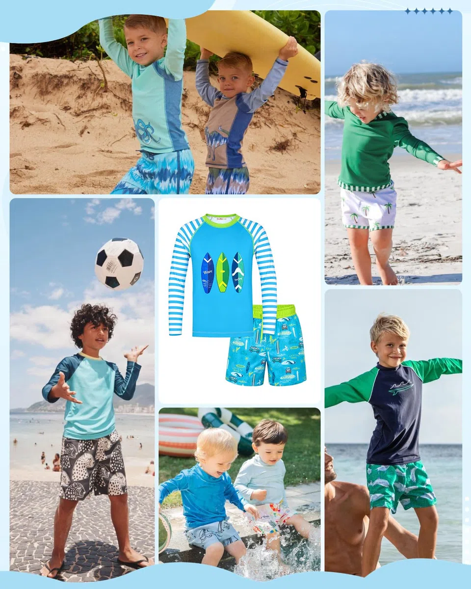 weVSwe Costumi da Bagno per Bambini per Bambini UPF 50+ Set di Protezione per eruzione cutanea a Maniche Lunghe in Due Pezzi