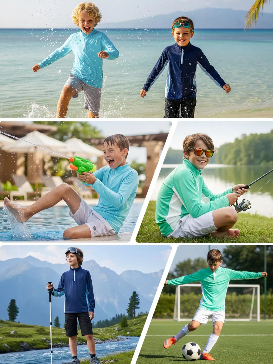 Rolanko Maglietta da Bagno a Maniche Lunghe con Protezione UV per Ragazzi, Cerniera a 1/4 Rash Guard per Bambini