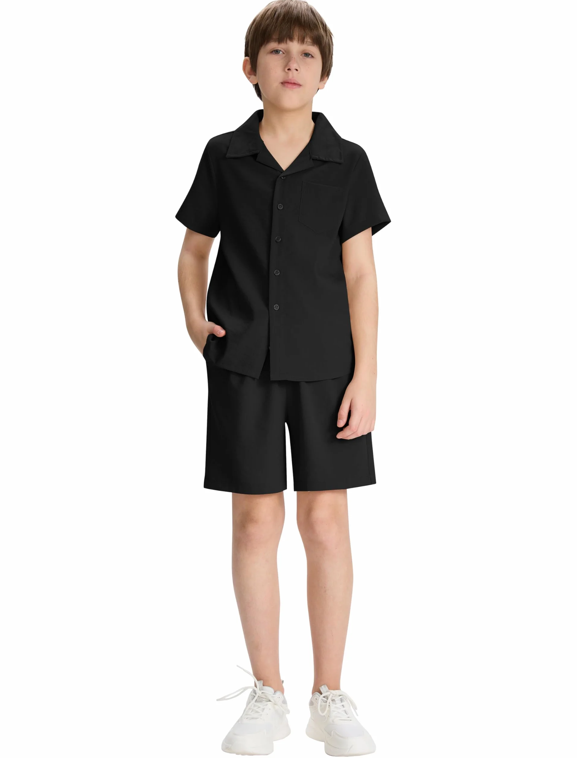 MoFiz Tuta Casual da Ginnastica Bambini e Ragazzi set di Abbigliamento da Spiaggia Completo Estivo Camicie a Maniche Corte con Bottoni e Shorts 8-18 anni
