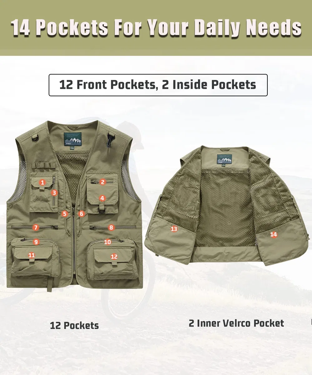 Uomo Multi-Tasca Gilet da Pesca Senza Maniche All'aperto Leggero Panciotto da Viaggio Traspirante Asciugatura Rapida Giacca da Lavoro Sport Giubbino Caccia Fotografi Gilet