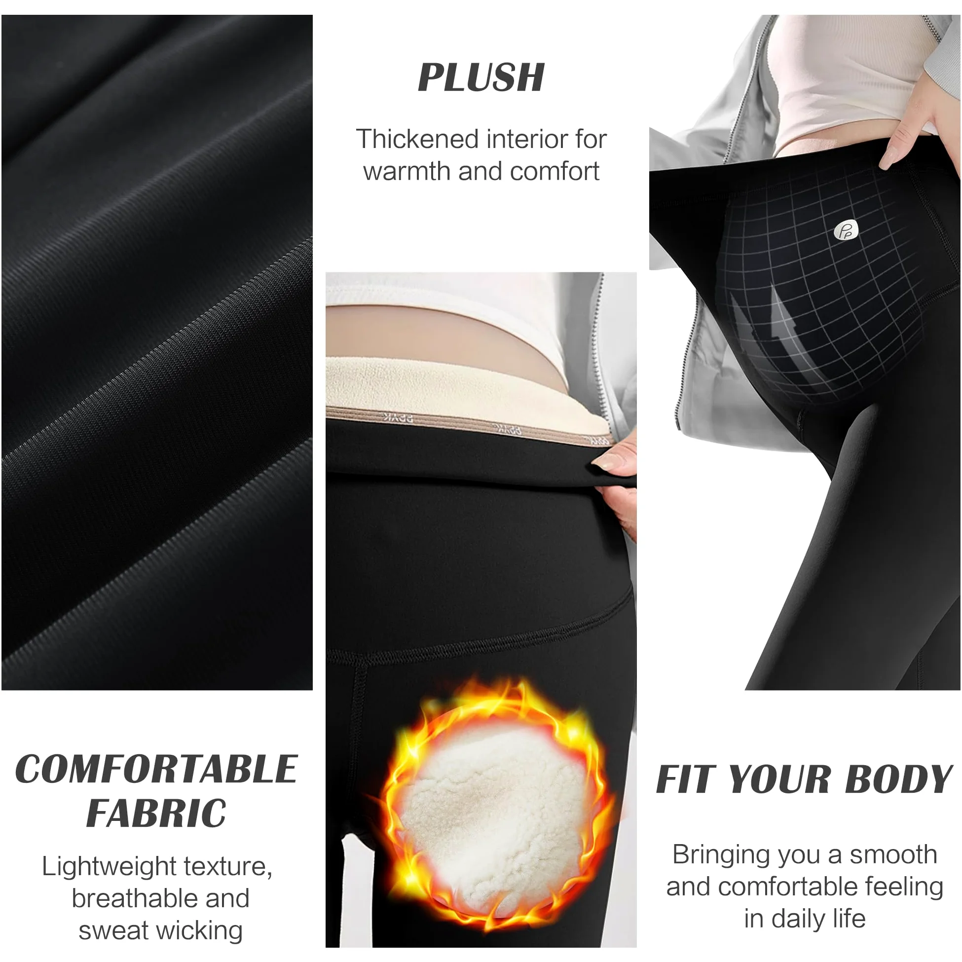 beifon Leggings Premaman Donna Invernal Termici Lunghi Pantaloni Foderati in Pile Leggings a Vita Alta Elasticizzati Caldo Premaman Leggins Morbido Felpati Premaman, Nero