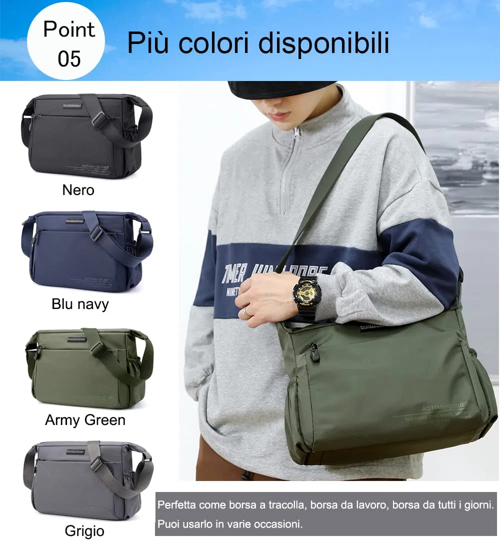 zhongningyifeng Borsa a tracolla da uomo, in nylon, impermeabile, leggera, per viaggi, lavoro, attività all'aperto