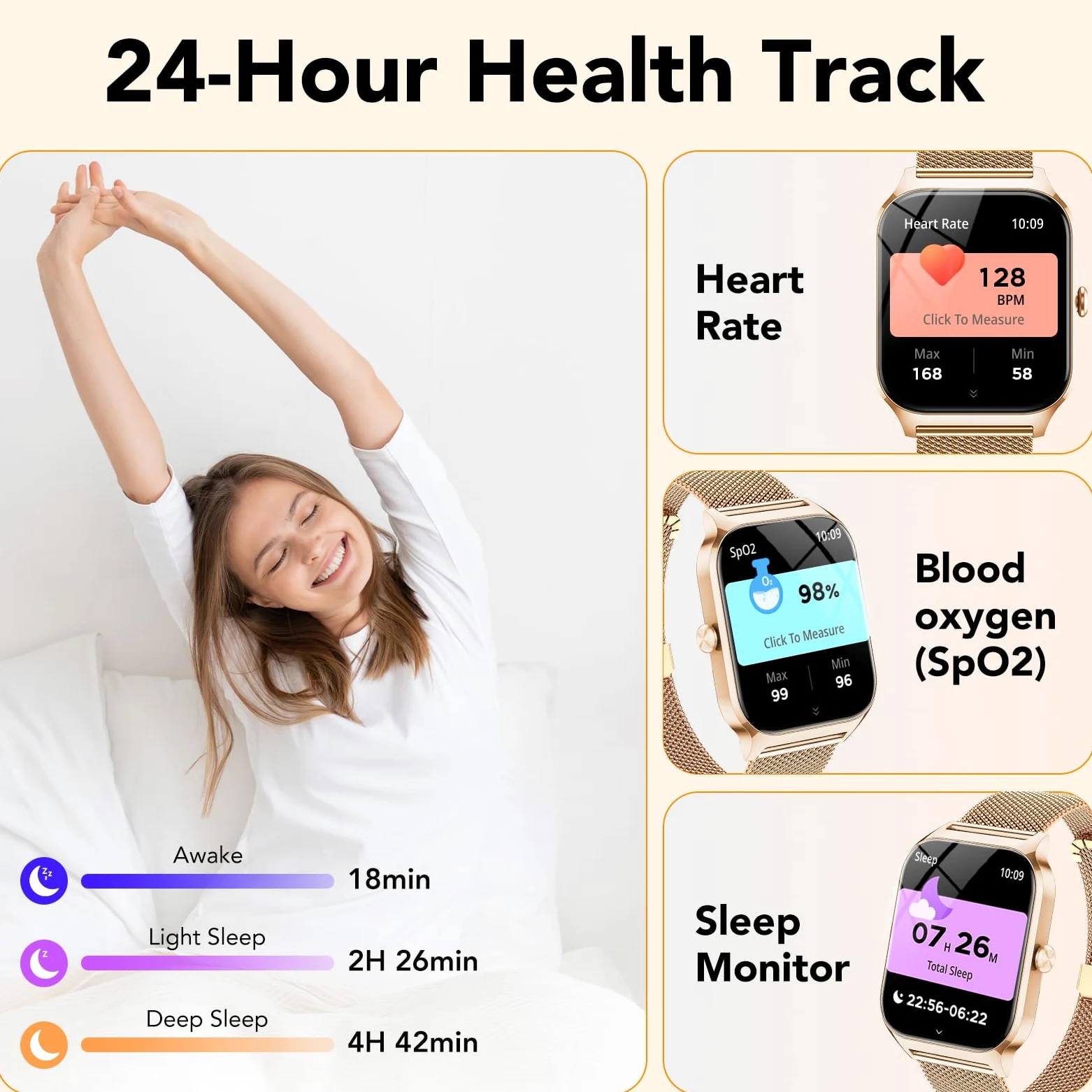 CASCHO Smartwatch Donna,1.85''Orologio Smartwatch Donna con Chiamate/Notifiche WhatsApp,120 Modalità Sportive/Sonno/Cardiofrequenzimetro/SpO2/Contapassi,Smart Watch per Android iOS(Doppio Cinturino)