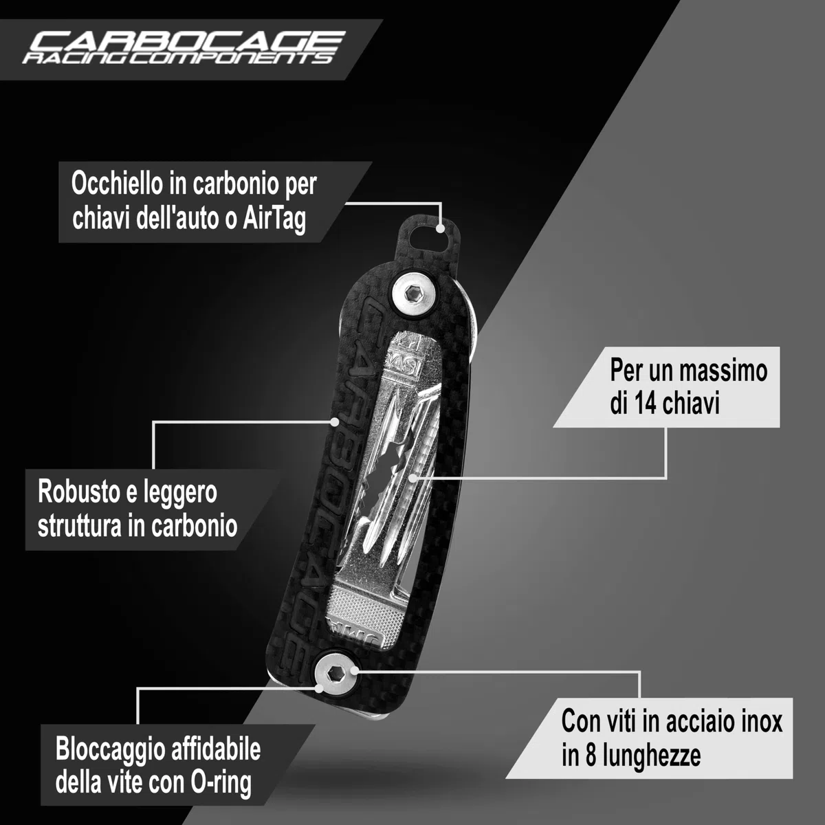 KEYCAGE - Organizzatore di Chiavi in Carbonio - Custodia con Chiavi 2.0 - Organizzazione Ideale delle Chiavi - Fino a 14 Chiavi - Portachiavi in Carbonio - Prodotto in Germania