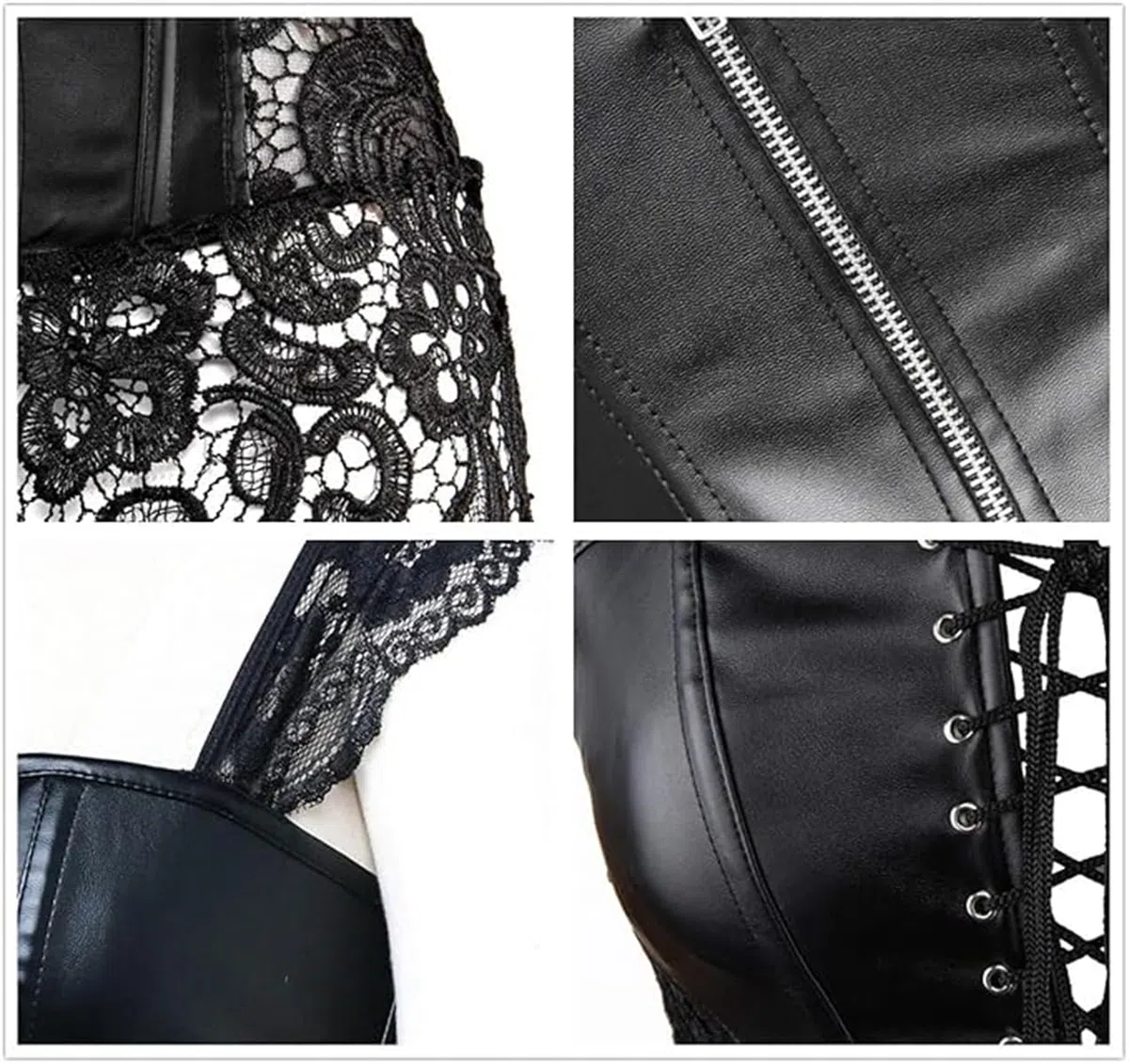 Donna Pelle delle di Overbust Corsetto con Pizzo Sexy Lingerie Vestito Elastico Waist Trainer Bustino