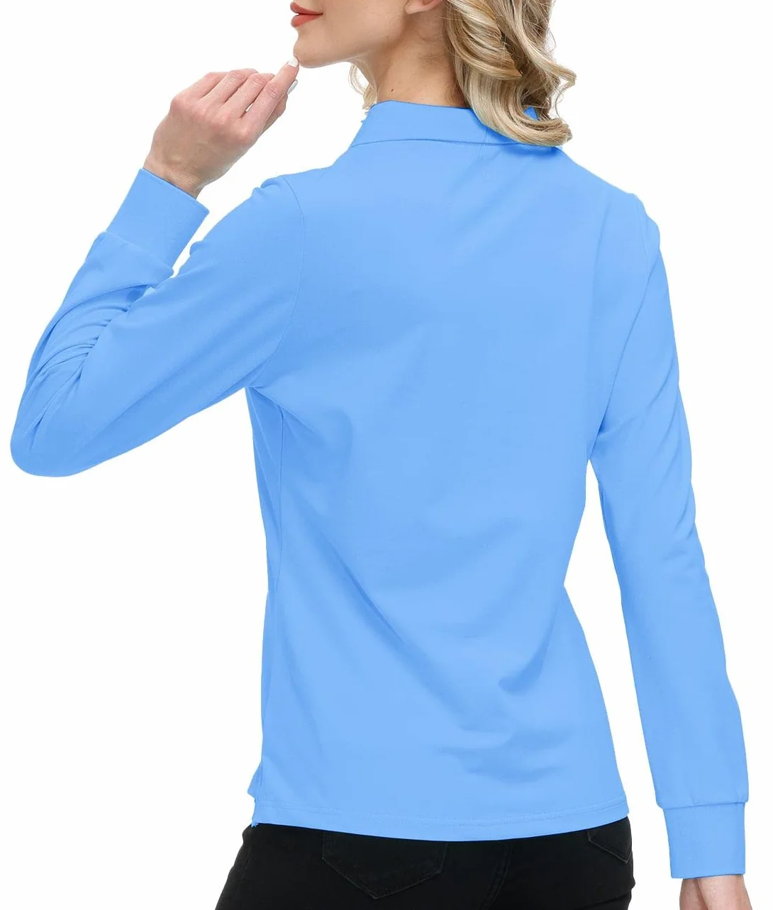 Polo Donna Manica Lunga Cotone Sportive Lavoro Golf Shirt con Cerniera