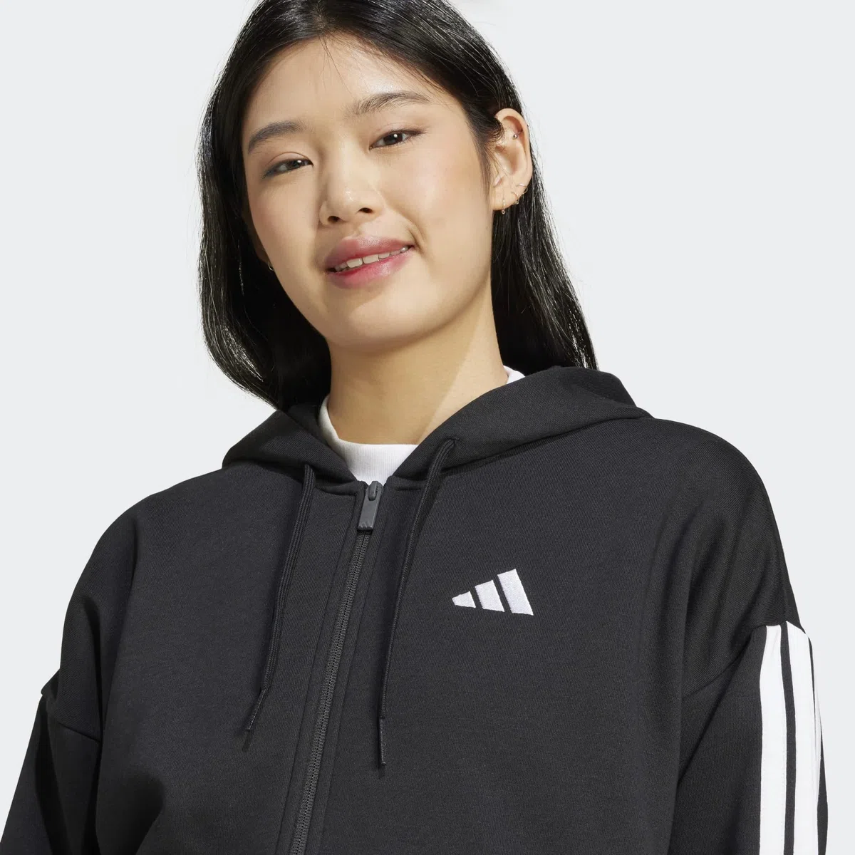 Adidas Donna Essentials 3-Stripes Full-Zip Fleece Hoodie
