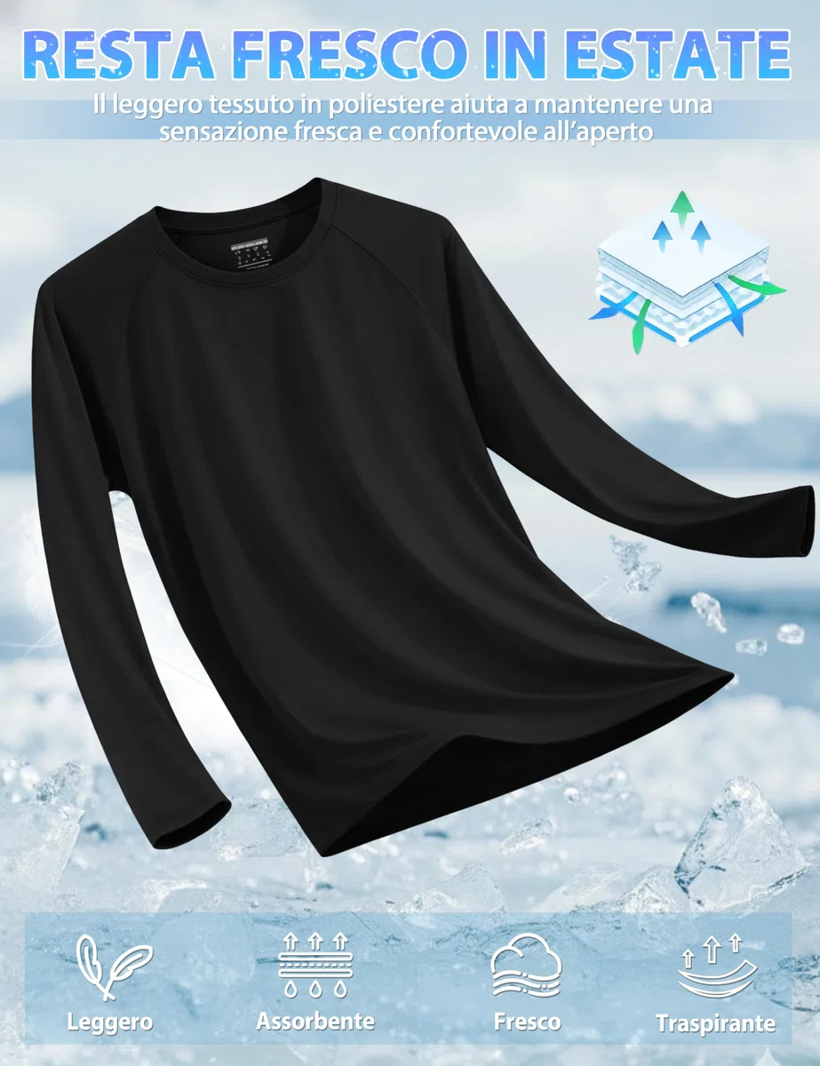 TACVASEN Maglietta Uomo a Maniche Lunga con Protezione UPF 50+ Rash Guard Magliette T-Shirt Outdoor Surfing Camicia