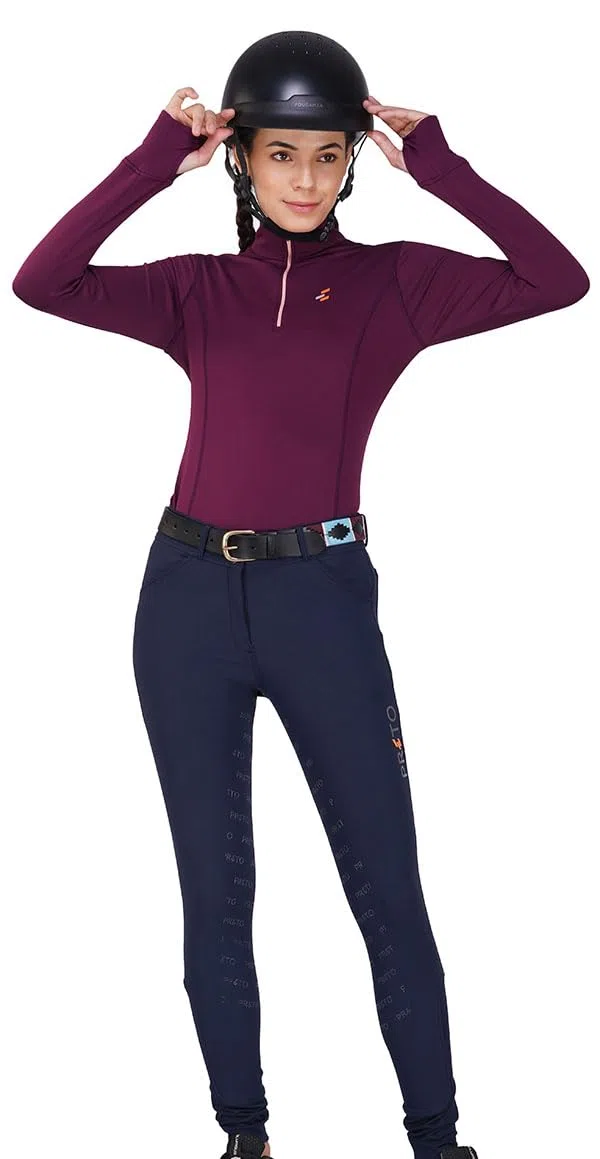 Preto Young Rider - Maglia termica da donna, a maniche lunghe, abbigliamento equestre e attrezzatura per equitazione (bacca/sorbetto)