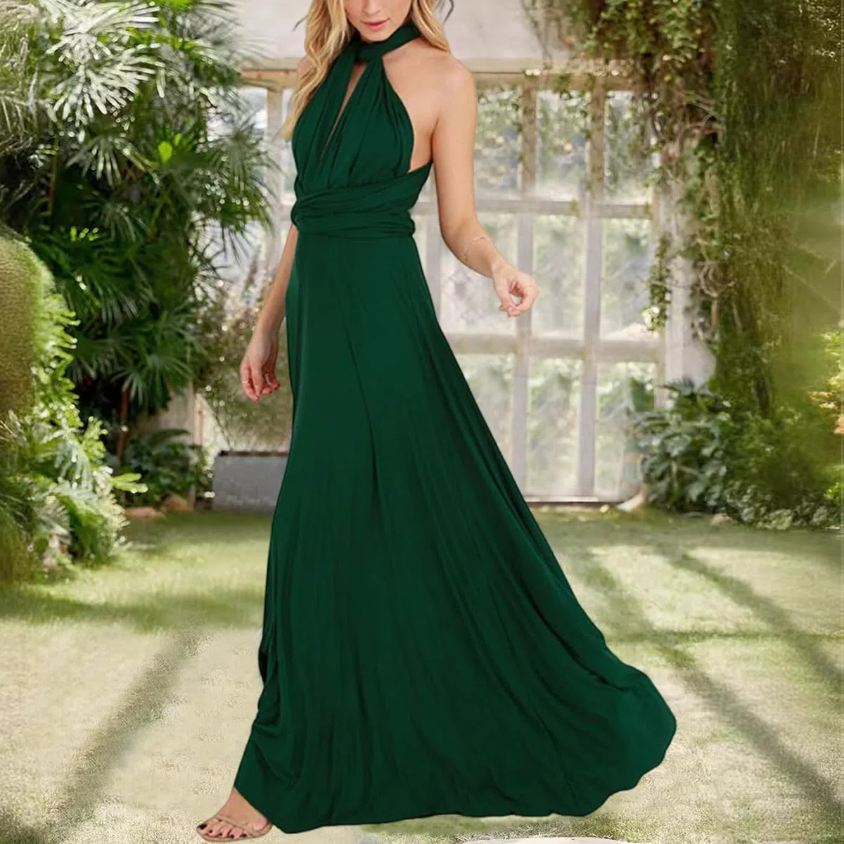 Vestito Lungo Estivo Donna Multi-Usura Transformare Abito da Cerimonia Scollo a V Elegante Vestiti da Sera Senza Maniche Linea ad A Eleganti Damigella d' Onore Matrimonio Abiti