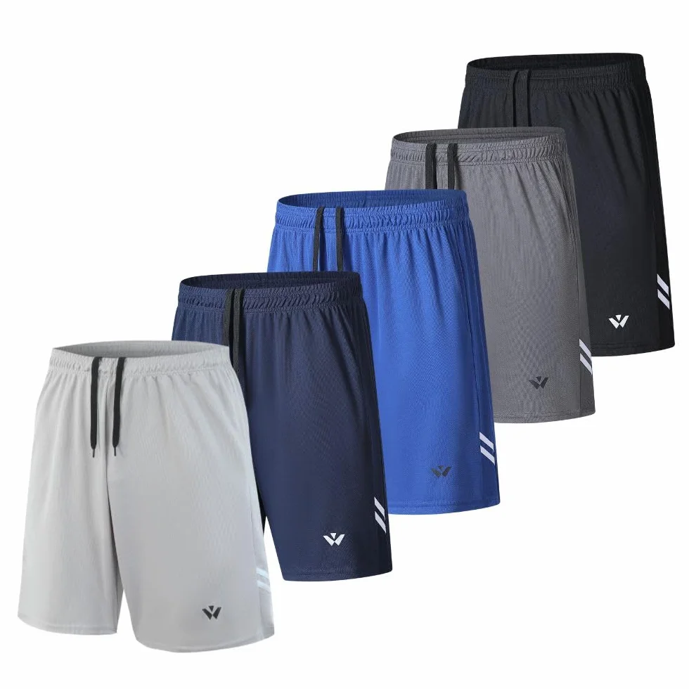 Confezione da 5 pantaloncini sportivi da uomo con tasche ed elastico in vita, pantaloncini da allenamento e da corsa ad asciugatura rapida