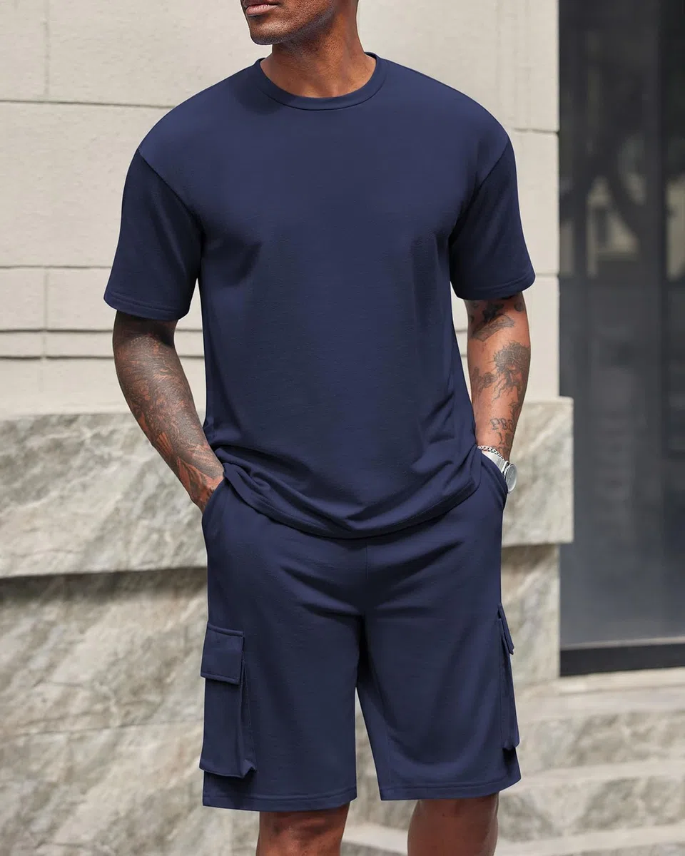 Tuta Uomo Estiva Jogging Casual Completino 2 Pezzi Casual Traspirante Abito T-Shirt Allentato Spiaggia