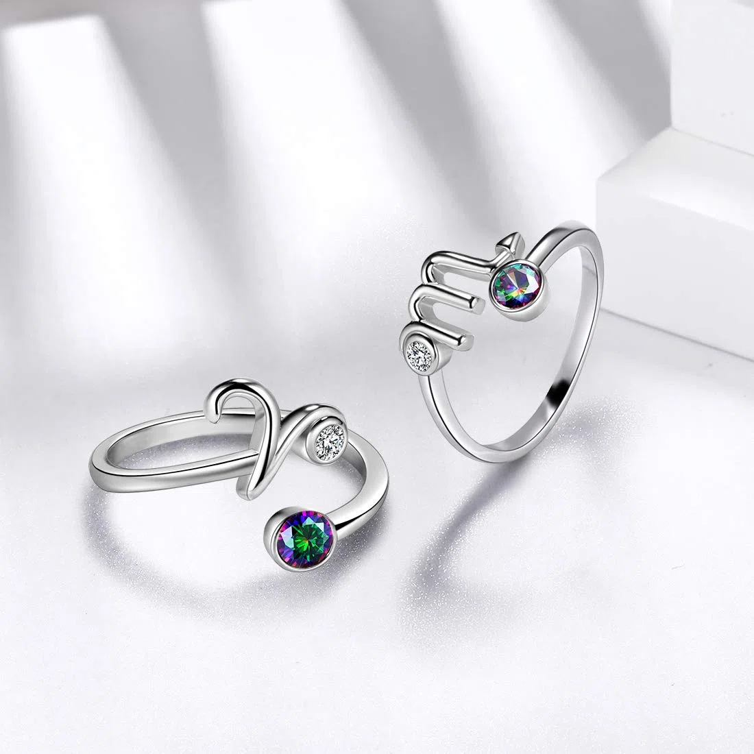 Aurora Tears 12 anelli regolabili Zodiac in argento Sterling 925 schegge Mystic Rainbow Topaz costellazione anello aperto oroscopo con zirconi gioielli regalo per donne e ragazze DR0087