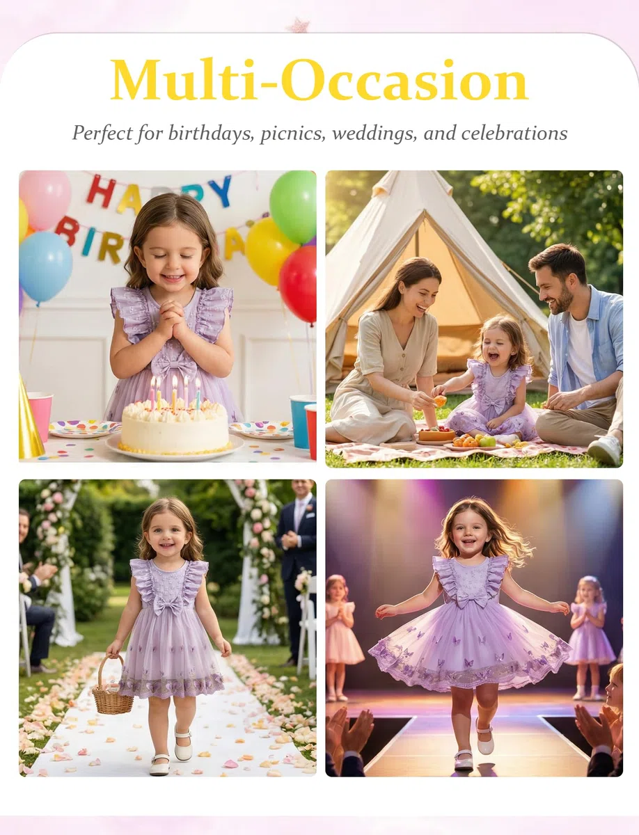 Happy Cherry Abito da principessa per bambini, a maniche corte, per battesimo, matrimonio, compleanno, 9 mesi – 3 anni