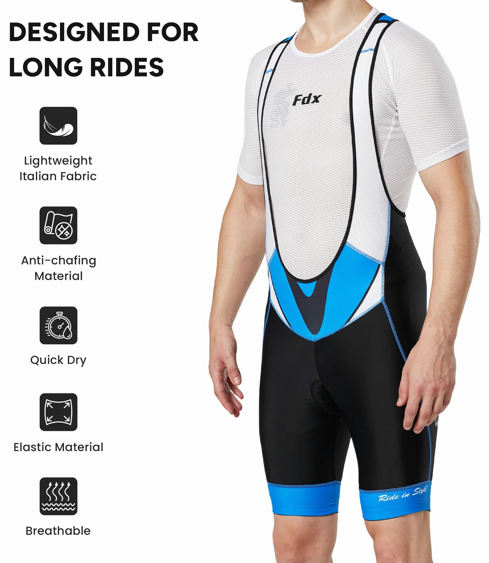 FDX Salopette Ciclismo Uomo Imbottita 3D, Pantaloncini Bici con Bretelle, Traspiranti e Asciugatura Rapida, Antiscivolo, MTB e Bici da Strada