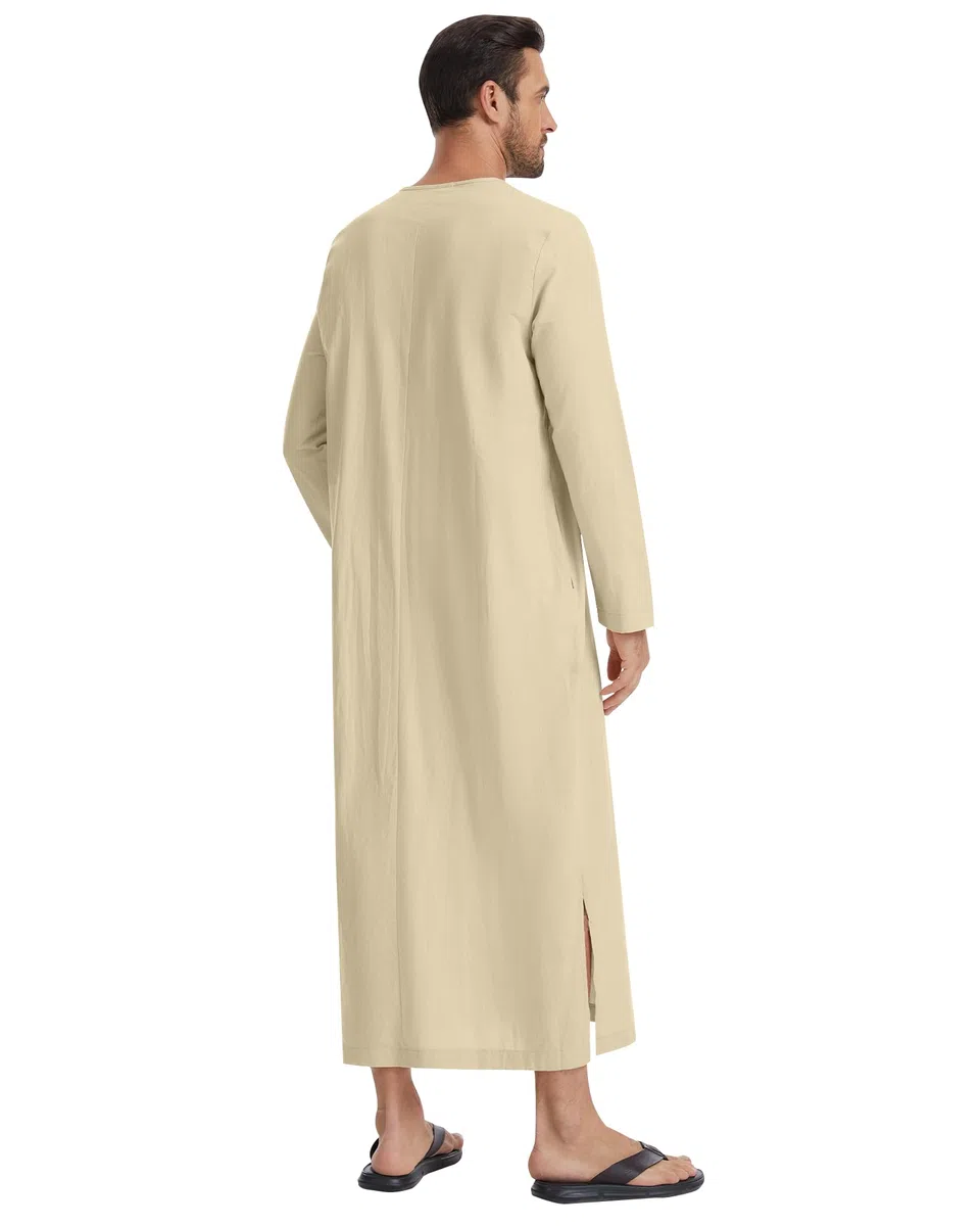 LVCBL Caftano da uomo a maniche lunghe, caftano, lungo, con tasche, universale, M-3XL