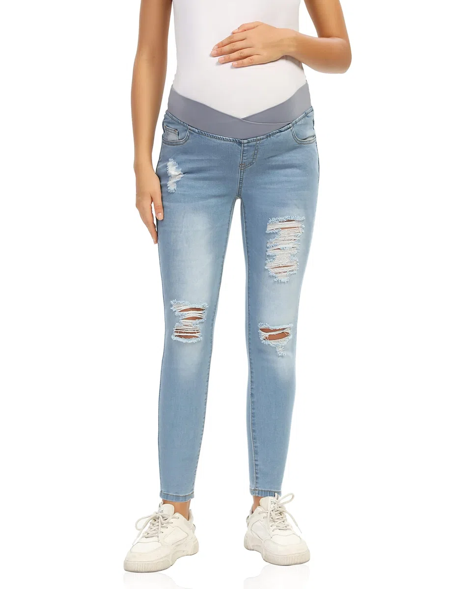 Jeans premaman da donna sotto la pancia, skinny, pantaloni premaman slim con tasche