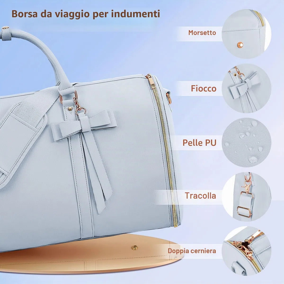 Borsone da viaggio per indumenti, da donna, Blu, Large