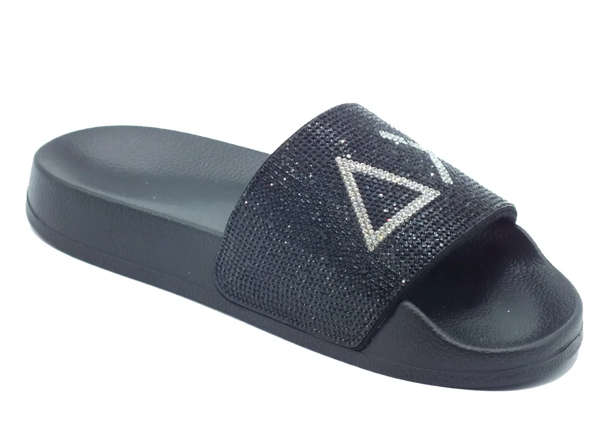 SUN68 X36211 Slippers Strass Logo Bianco Ciabatte per Donna in Gomma