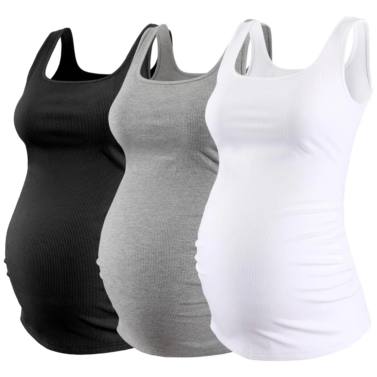 Ecavus 3 canottiere premaman con scollo quadrato senza maniche a costine in maglia di base per gravidanza atletica yoga camicie canotta