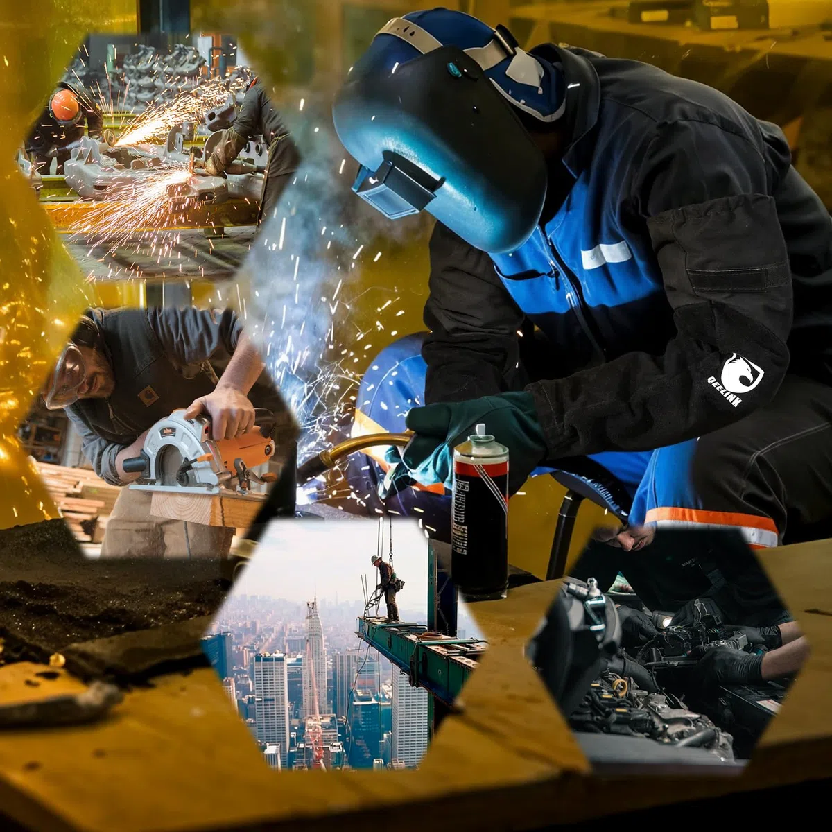 QeeLink Maniche da Lavoro per Saldatura in Pelle - per Uomini e Donne Resistenti al Calore e alle Fiamme con Cuciture in Kevlar e Fodera in Cotone