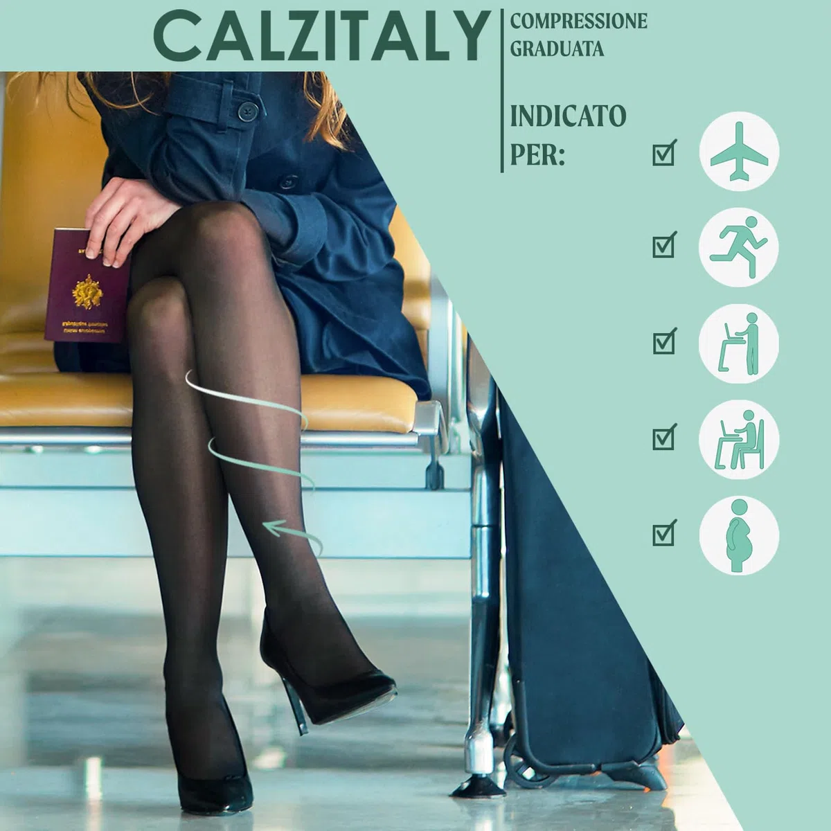 CALZITALY 1/2 Paia Calze Autoreggenti a Compressione Graduata Forte Medicali a Punta Aperta 15-21 mm/Hg | Nero, Naturale | S, M, L, XL | 140 DEN | Made in Italy