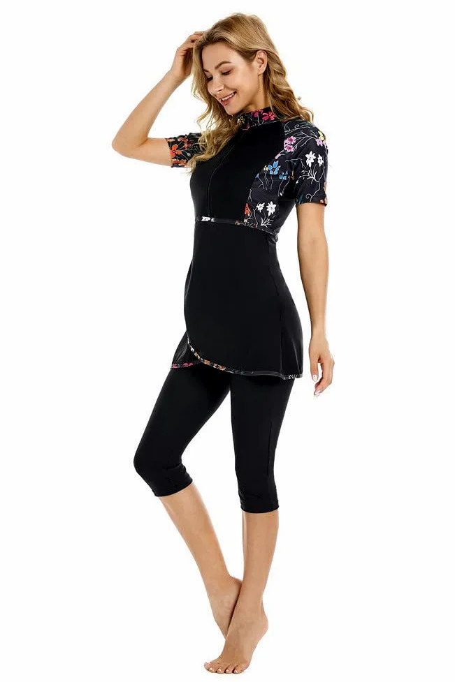 Costume da Bagno Rash Guard Costume da Surf a Maniche Corte Costume da Bagno Modesto da Donna Burkini Costume da Bagno Modesto