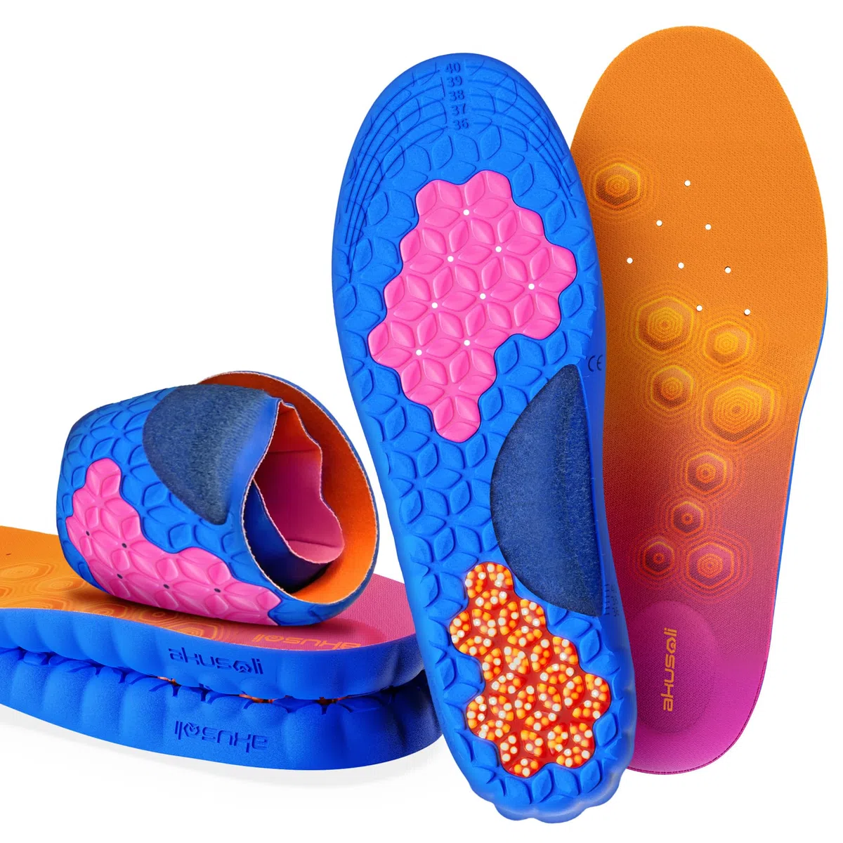 Akusoli Solette Uomo & Donna – Solette Gel per Scarpe con Digitopressione e Supporto Tallone U, Ideali per Scarpe da Lavoro e Lunghe Ore in Piedi EU42-47