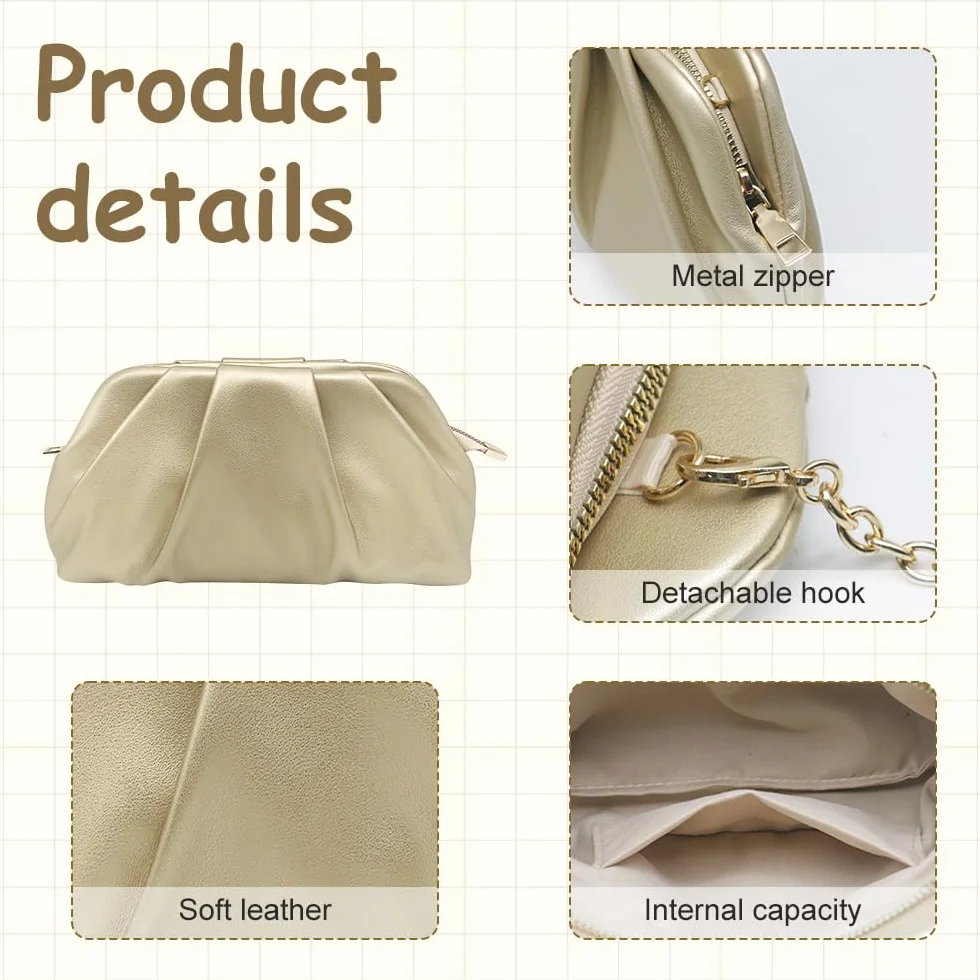 Pahajim Pochette Donna Elegante con Tracolla Morbido PU In Pelle Clutch Cerimonia Borsetta Donna per Balli, Feste, Matrimonio