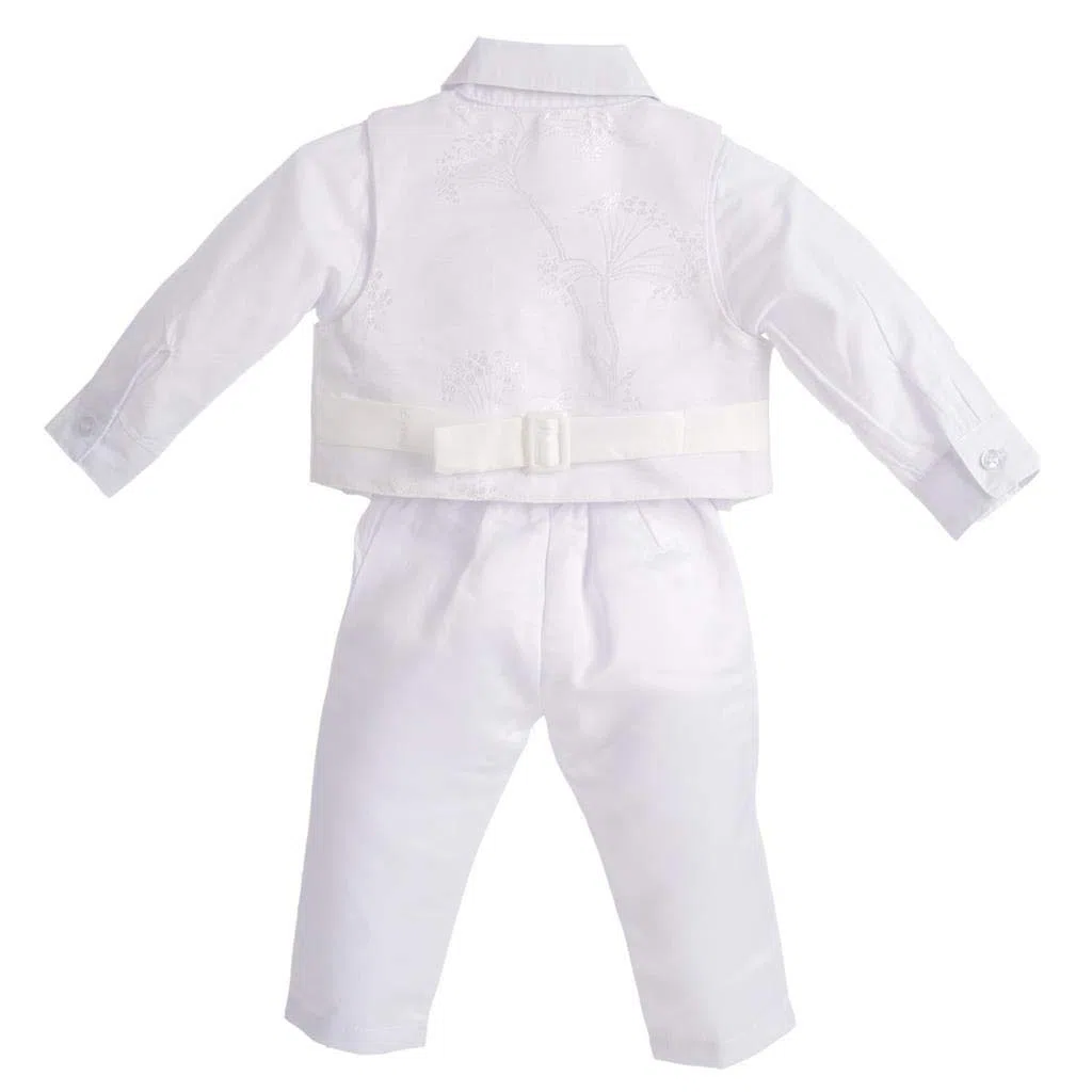 Lito Angels - Completo Abito Bianco da Battesimo per Bimbo, 5 Pezzi Set (Gilet, Camicia, Pantaloni, Papillon e Cappello), Manica Lunga, Floreale