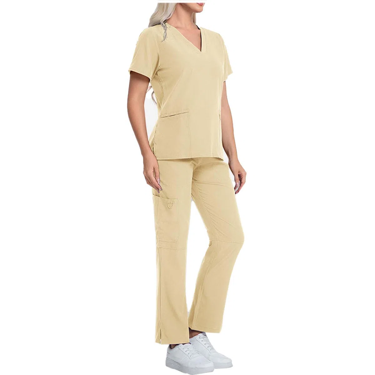 Divisa Sanitaria Donna Divisa Infermiere Set con Casacca e Pantalone Sanitaria Comodo E Traspirante Uniformi Infermiera Ospedaliere con Cordoncino Camice Medico Donna Set Uniforme Officina Pulizie