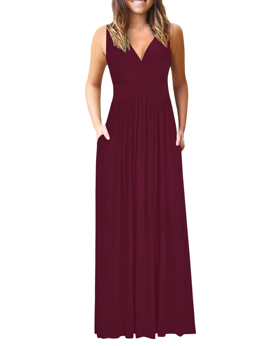AUSELILY Vestito Donna Estivo Lungo Curvy Scollo a V Senza Maniche Abito Taglie Forti Casual con Tasche