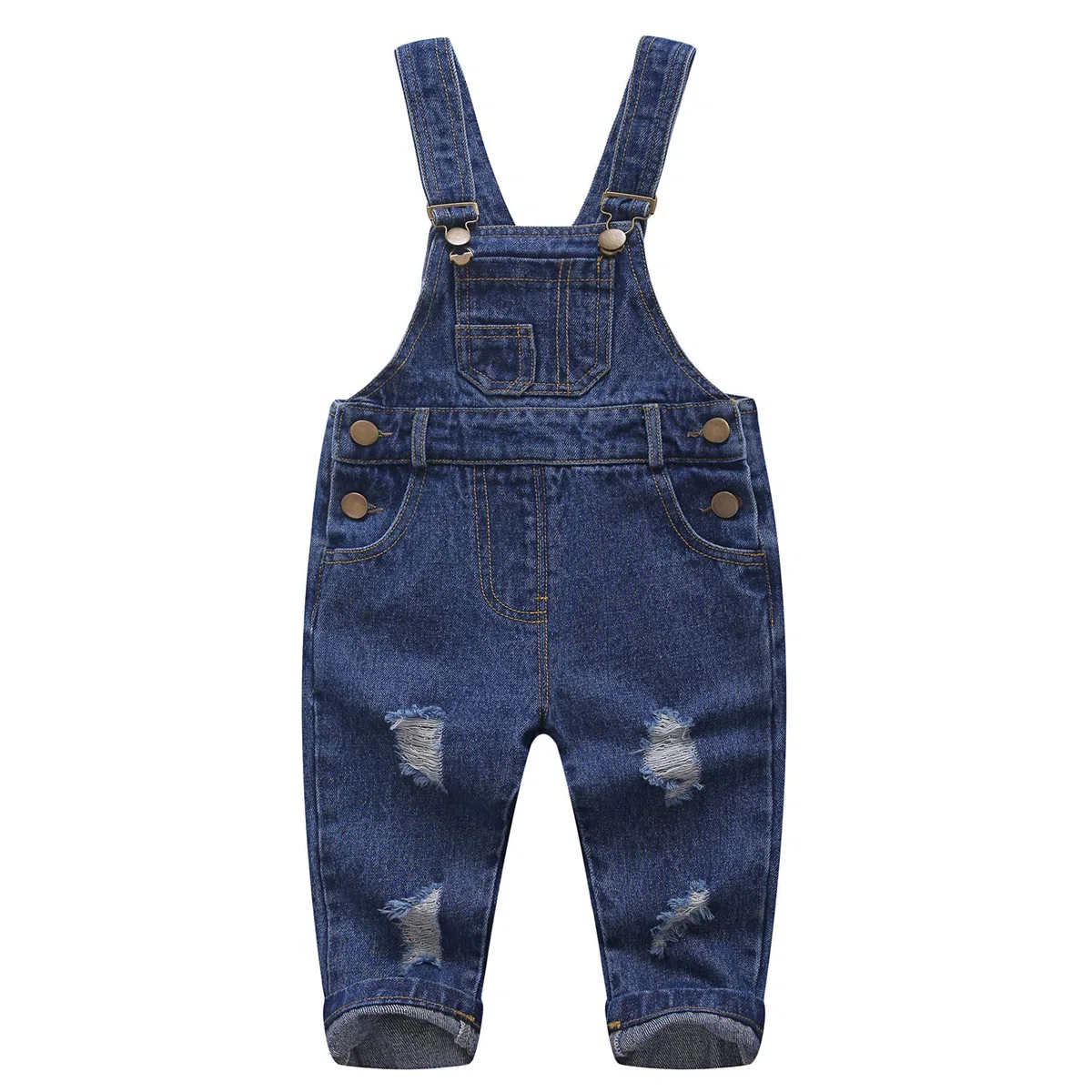 KIDSCOOL SPACE Salopette di Jeans Strappati per Bebè e Bebè in Puro Cotone Blu/Nero,Blu,3-4 Anni