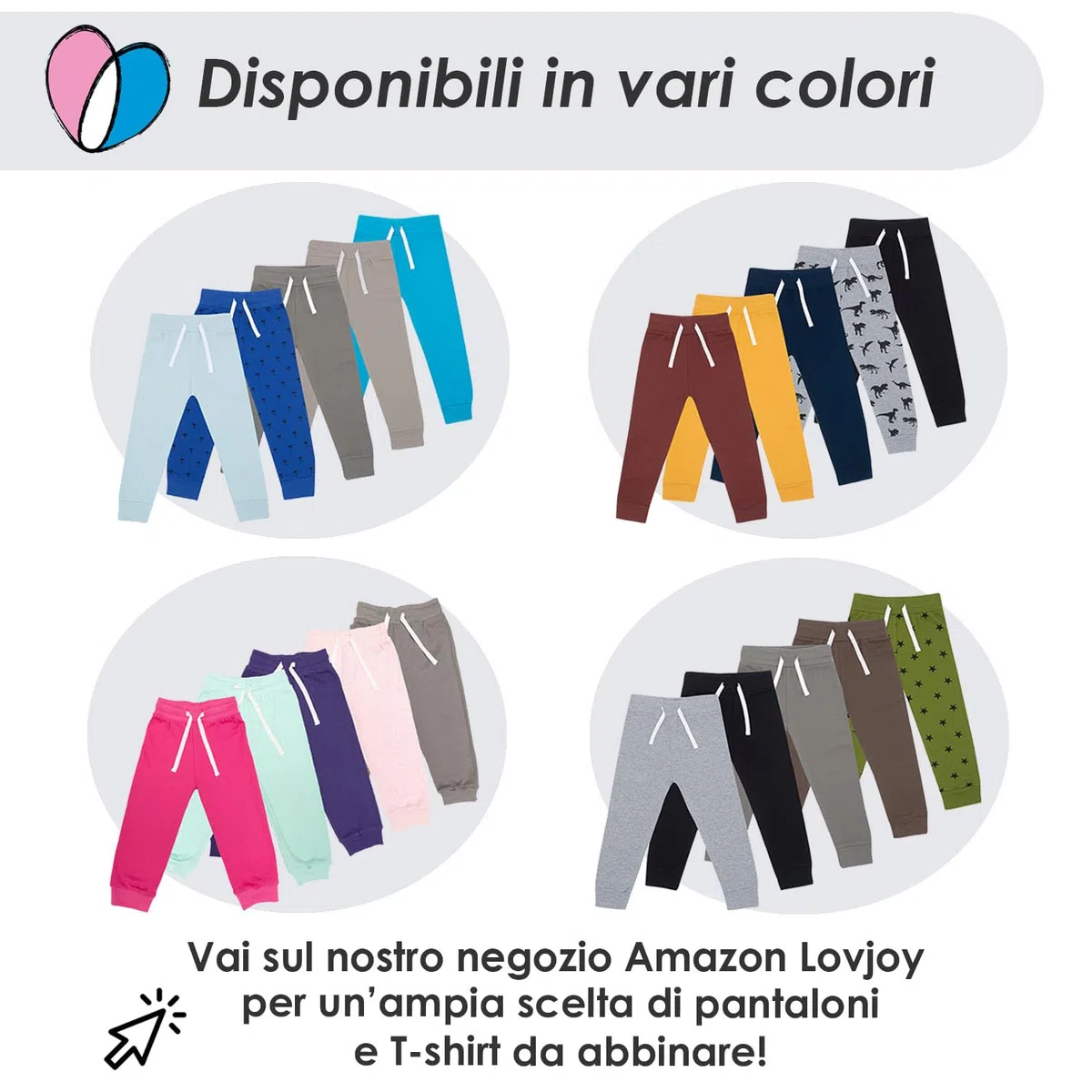 Lovjoy Pantaloni Jogger da Bambini – Pacco da 3 o 4 Colori - 1-4 Anni - qualità, Comfort, 100% Cotone con Elastico e Coulisse Regolabile
