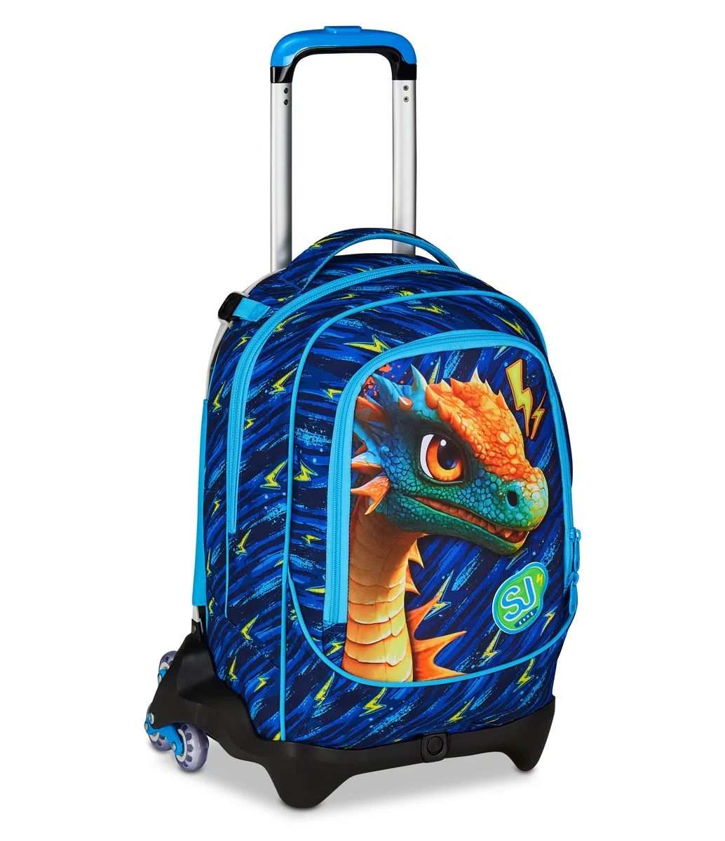 SJ GANG STYLE JAM GANG Trolley Scuola Jack 3 Ruote Dragon Glide, Blu, 3 in 1, Zaino Triplo Uso con Carrello Sganciabile, 33 L, Zaino Scuola Elementare, Zaino Bambino