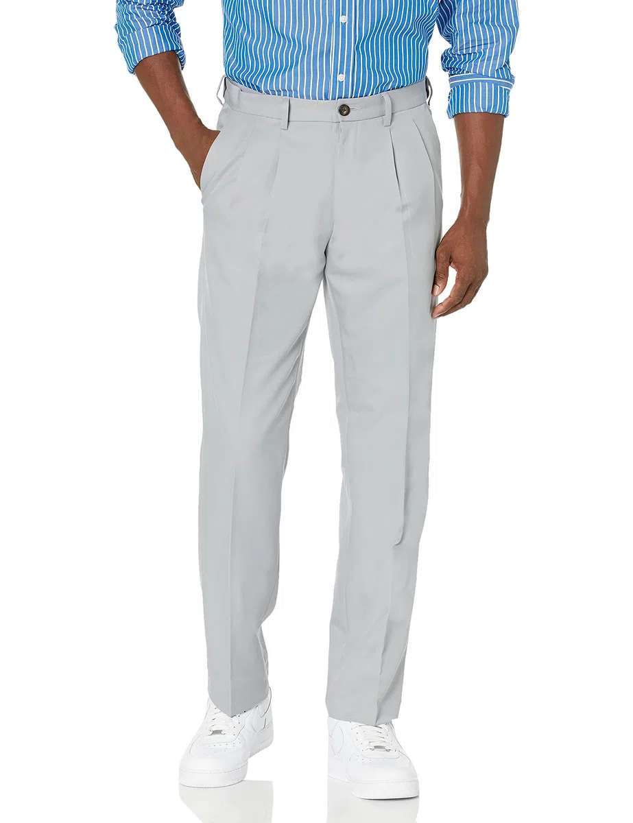 Amazon Essentials Pantaloni da Abito con Pinces con Vita Espandibile in Vita e Vestibilità Classica Uomo