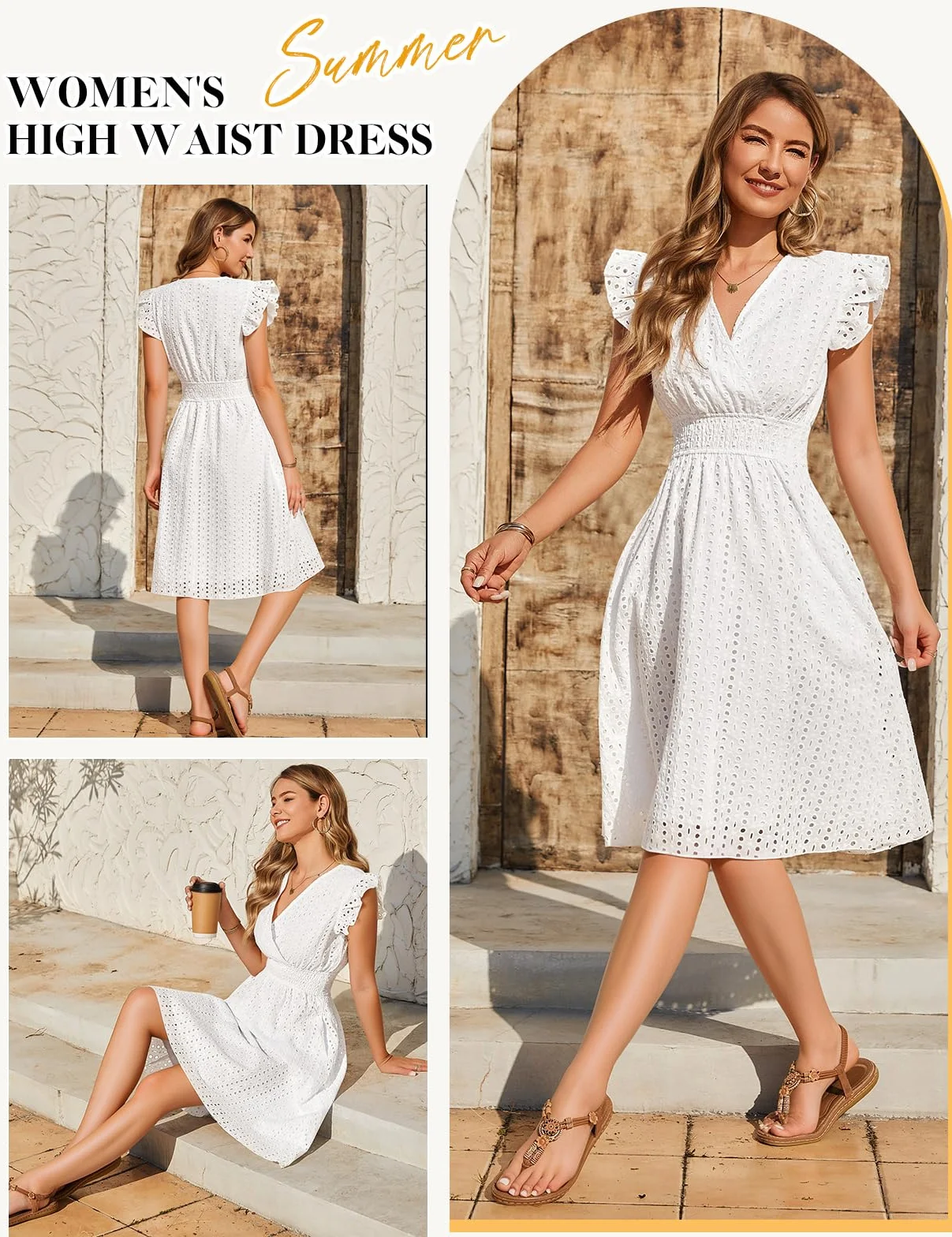 heekpek Vestito Donna Estivo Cotone Scollo a V Abito Estivo Donna Lungo Abito Senza Maniche con Volant Vita Alta Elegante Vestiti con Tasche