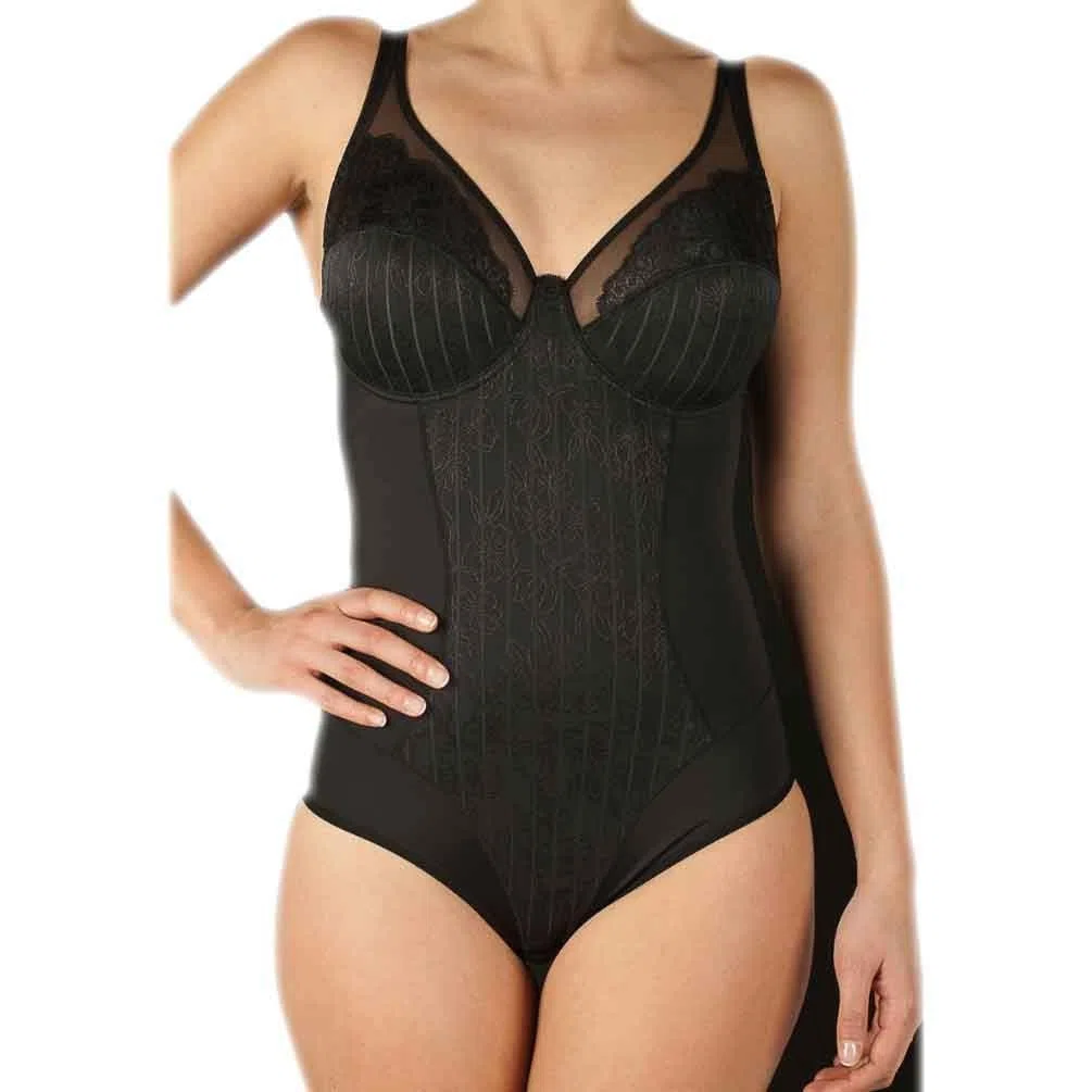 Selene, Body Donna in Pizzo dal Motivo Floreale, con Ferretto e Senza Imbottitura, Collezione Mariluz