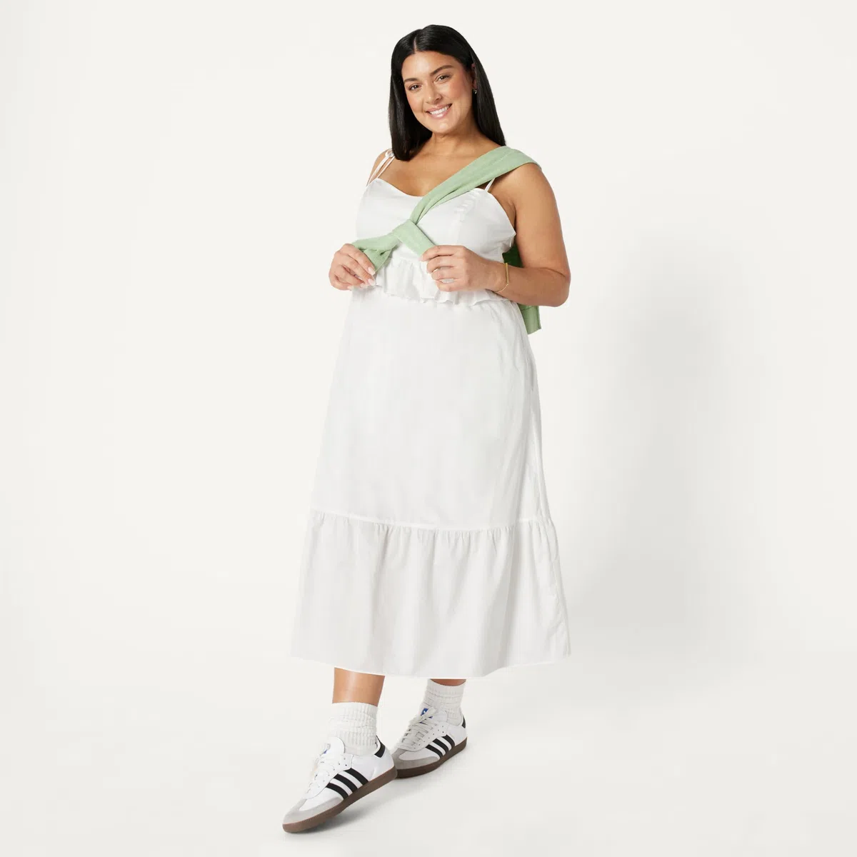 Amazon Essentials Donna Abito Midi a Trapezio con Volant in Raso di Cotone Vita Impero