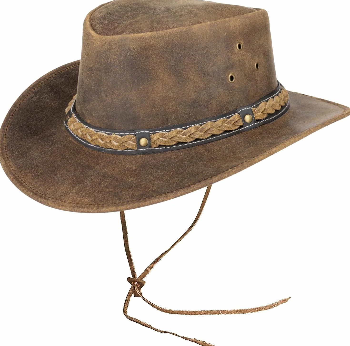Pamposh Cowboy Cappello per Uomo e Donna-Premium Pelle Australiano Cappello-Fatto a Mano Leggero Western-Modellabile Tesa Larga Cowgirl
