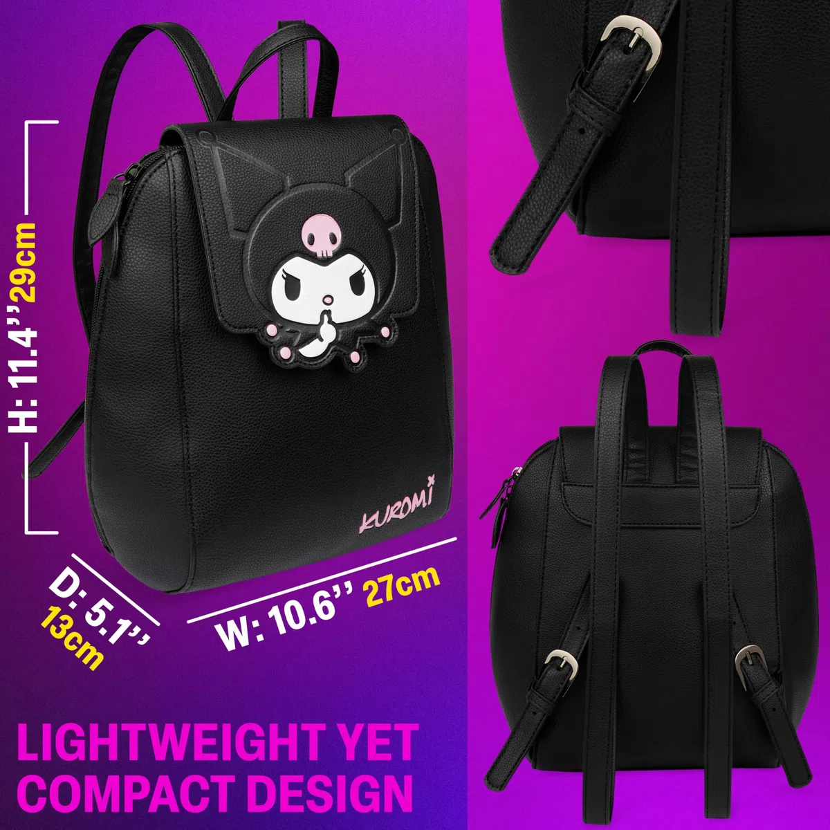 Get Trend Hello Kitty Sanrio Kuromi Zaino Donna e Adolescenti, Anime Zainetto Viaggio, Pelle PU Borsa Tracolla, Regalo per Lei (Nero Kuromi)