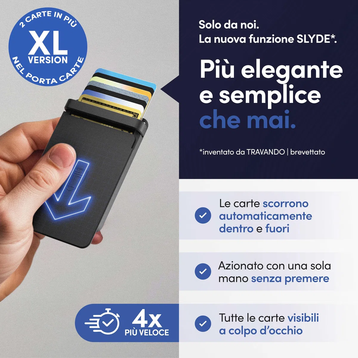 TRAVANDO SLYDE portacarte in alluminio con protezione RFID – porta carte con fermasoldi per 9 carte – astuccio per carte di credito, portafoglio da uomo, slim wallet (8-9 Carte)