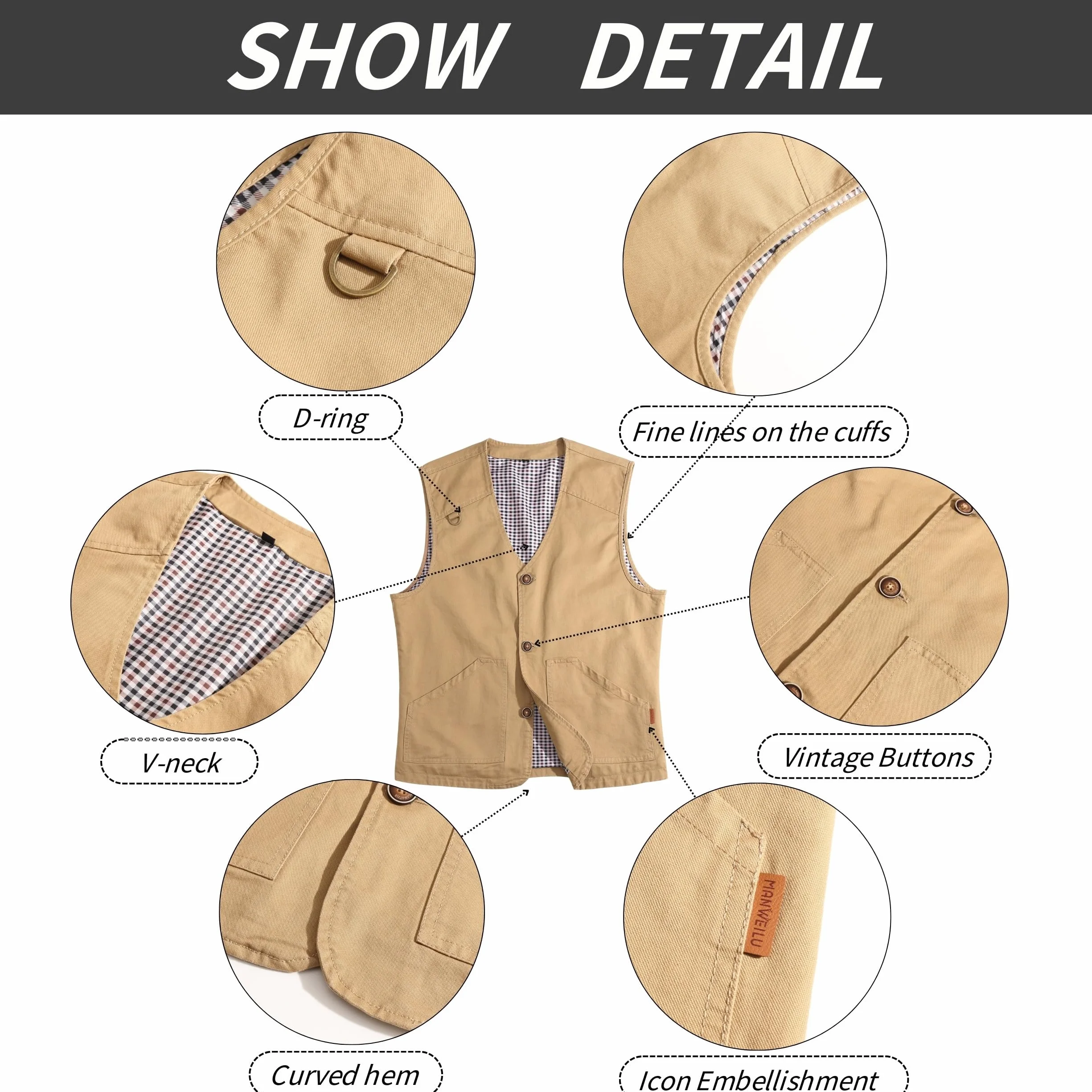 Gilet da All'aperto di cotone da Uomo Leggero Traspirante Multi-Tasche Panciotto Pesca Casual Gilet Caccia Fotografi Campeggio Senza Maniche