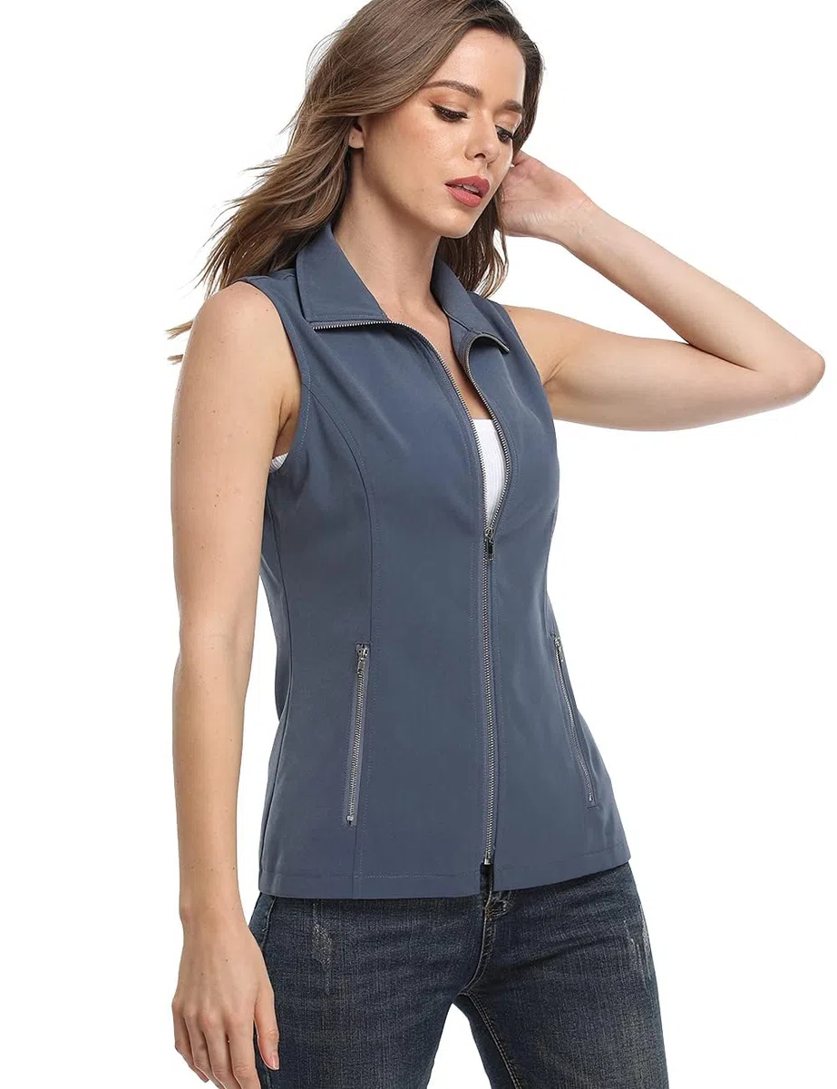 Dilgul Gilet Donna Estivo con Colletto Giacca Leggera Senza Maniche con Cerniera con Tasche