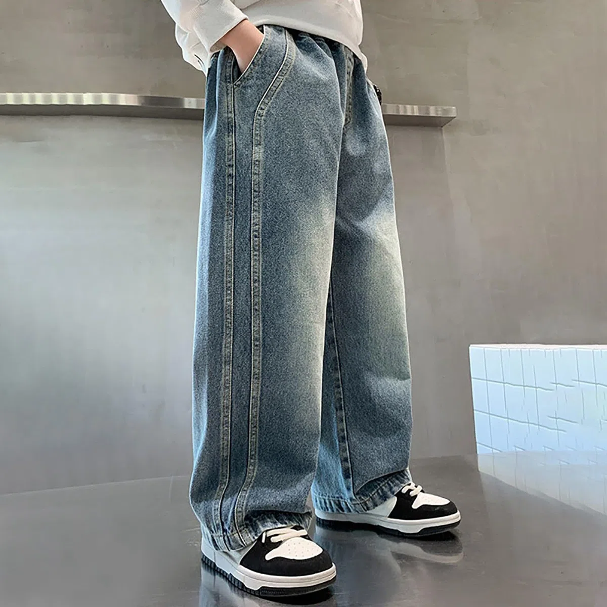 Generico Pantaloni Bambino - Jeans per Ragazzi Pantaloni Larghi E Larghi Casual Primaverili per Ragazzi Grandi
